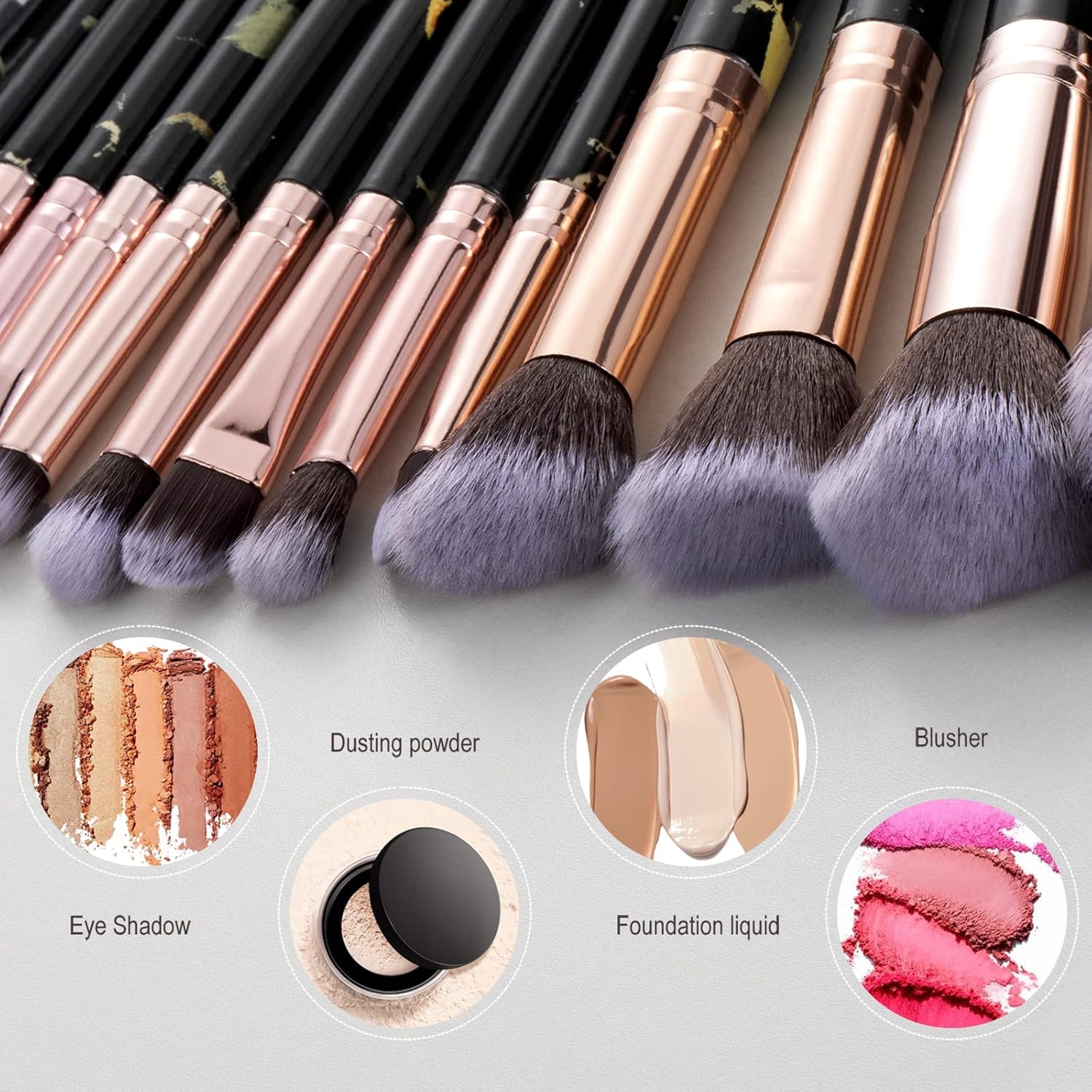 111 Makeup Brushes 16PCs Marble Makeup Brush Set With Case Premium Synthetic Foundation Powder Concealers Blending Eye Shadows Eyelash Eyebrow Face Make Up Brush Kit,Makeup Starters - Image 5