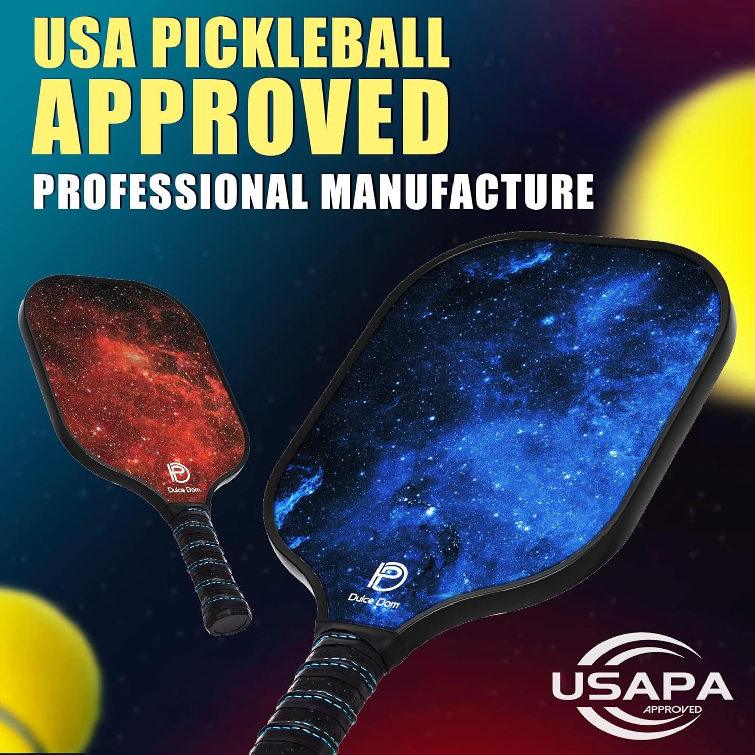 DULCE DOM Pickleball Paddles Set of 2/4 - USAPA Approved, Fiberglass Surface Pickleball Racket with 4 Indoor Outdoor Pickleball Balls and Pickleball Bag, Ideal Training Equipment Gift for Men & Women - Image 3