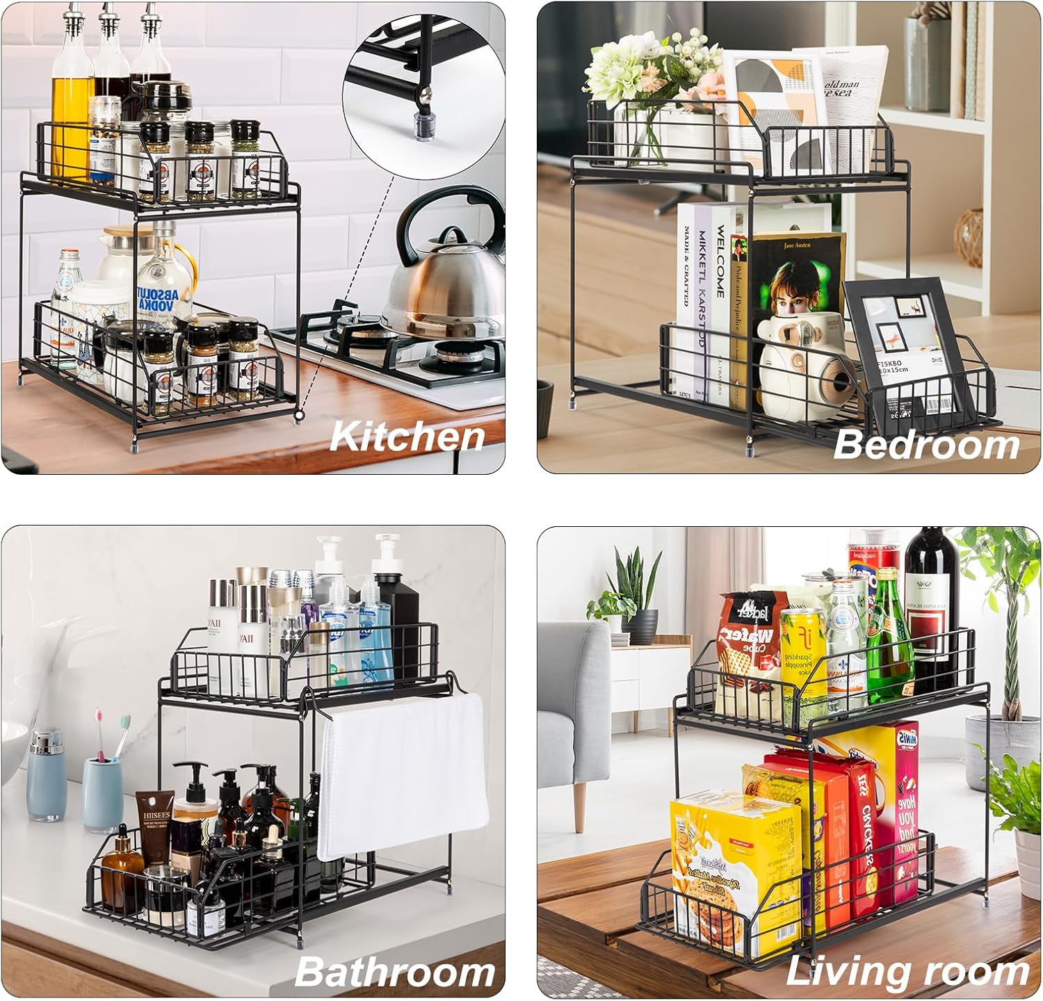 SUEH DESIGN Under Sink Organizer, 2 Tier Bathroom Cabinet Organizer Metal Kitchen Sink Organzier with Hanging Rail for Kitchen Bathroom Organization and Storage, 1 Pack - Image 9