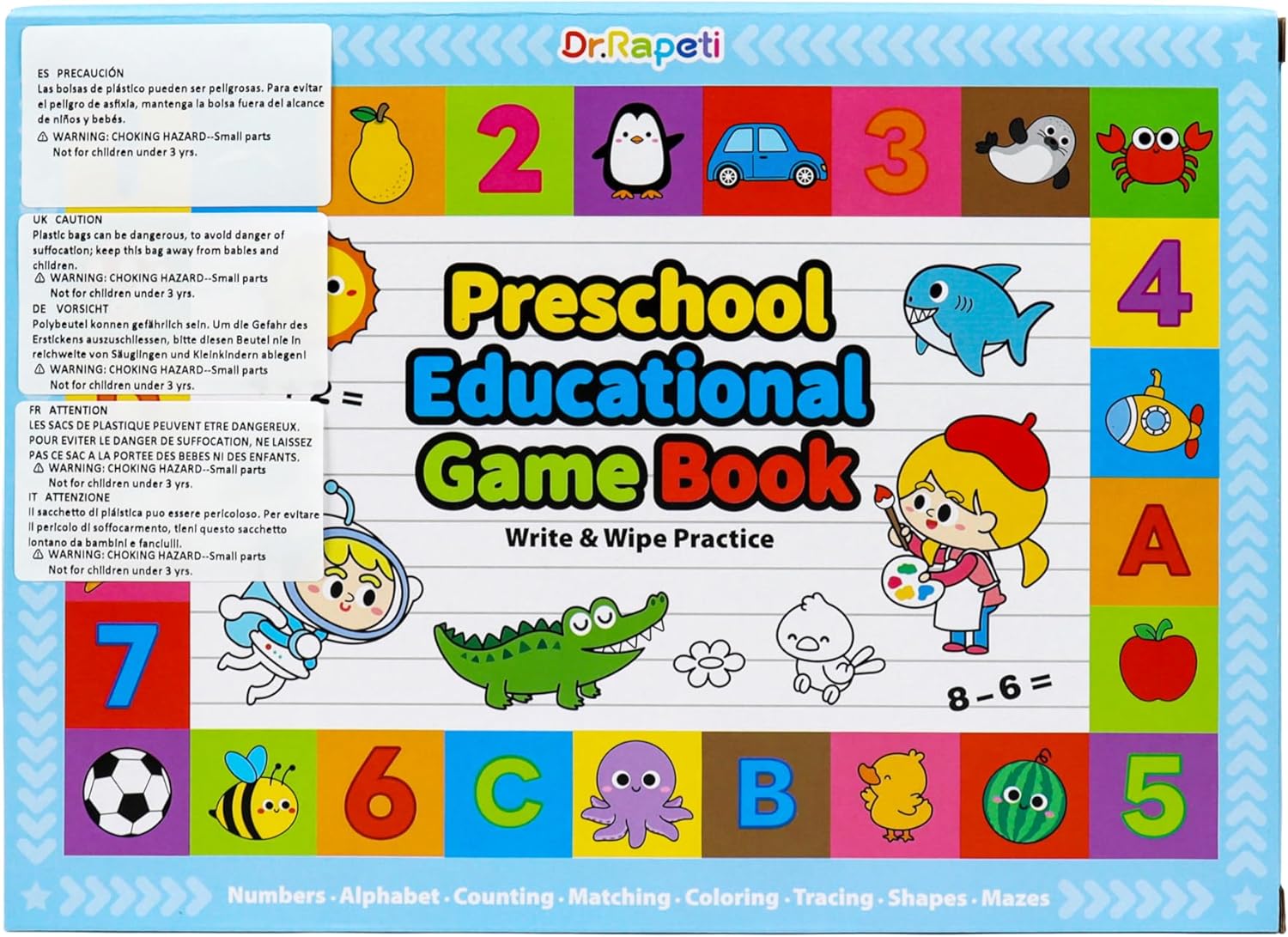 Dr.Rapeti Preschool Learning Activities Educational Workbook Busy Book 58 Pages 8 Dry Erase Markers Prek Montessori Handwriting Practice Activity Tracing Toy Early Learning Toy for Kids Toddlers - Image 14
