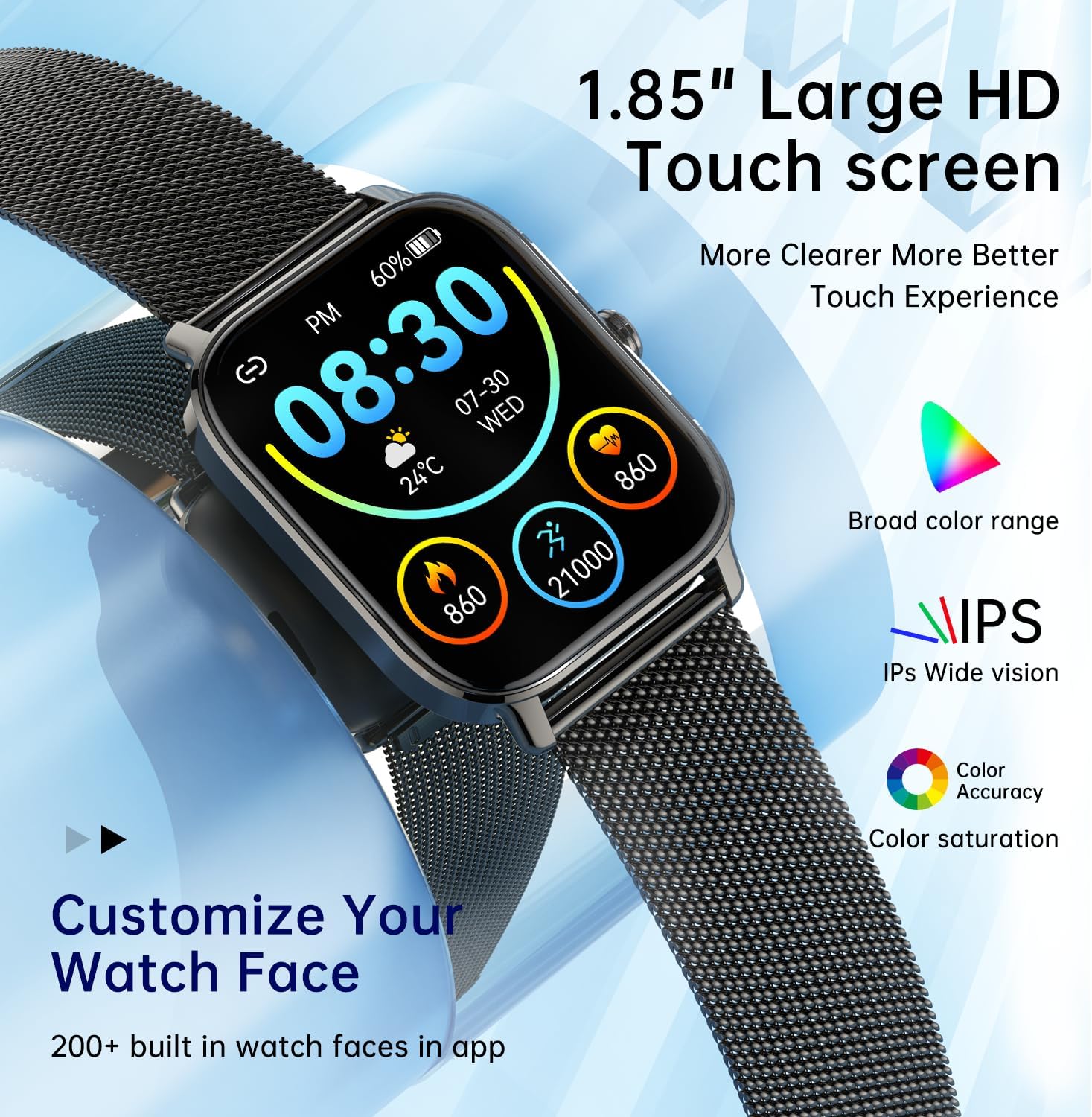 Smart Watch for Men Women Fitness: Make Answer Call Digital Mens watches Waterproof Running Pedometer Smartwatch for Android Phone iPhone Samsung Compatible Sleep SpO2 Heart Rate Monitor Step Tracker - Image 7