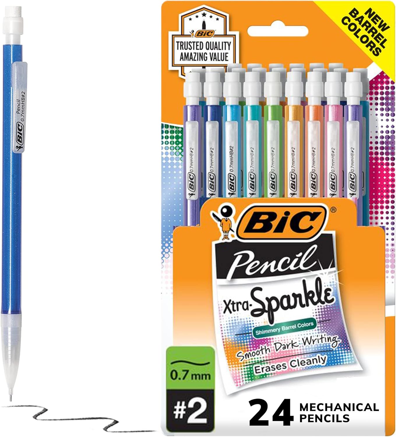BIC Xtra-Sparkle Number 2 Mechanical Pencils With Erasers (MPLP241-BLK), Medium Point (0.7mm), 24-Count Pack, Cute Mechanical Pencils For Girls, Boys and Adults (Barrel Colors May Vary) - Image 2