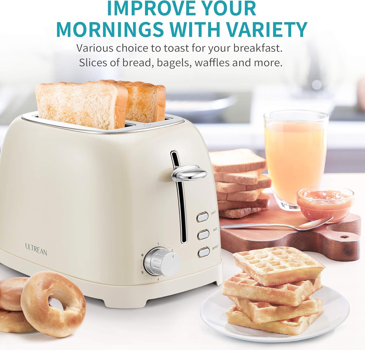 Ultrean Toaster 2 Slice with Extra-Wide Slot for Toasting Bagels, Breads, Waffles & More, Stainless Steel Material with Removable Crumb Tray, 6 Browning Settings - Image 9