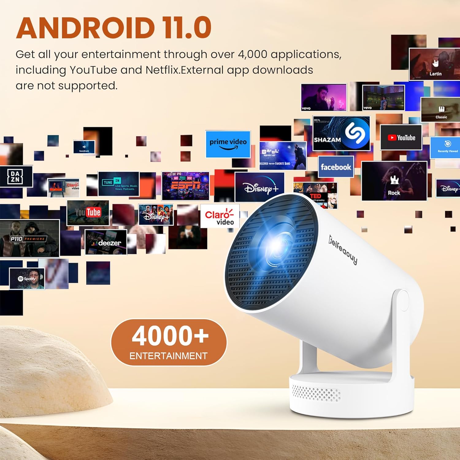 Mini Projector 4K with WiFi Bluetooth 5.4 - Smart Portable Projector for Bedroom & Home Cinema, Netflix Certified, Auto Keystone, Android 11, Voice Control, Air Mouse Remote (HY300Plus) - Image 4