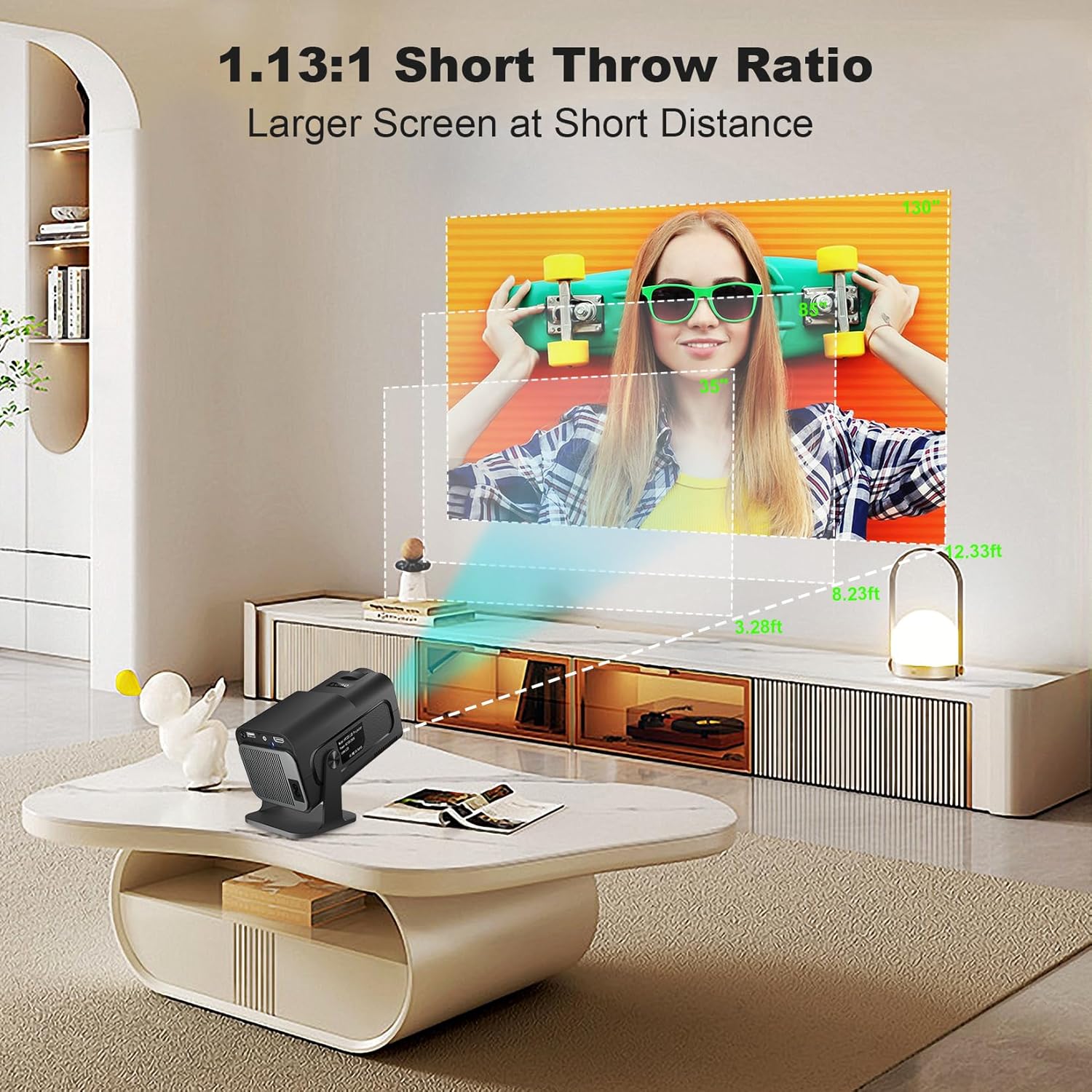 Ear&Ear Mini Projector, HY320 Portable Projector, Support 4K 1080P with Dual-Band WIFI6 5G Wireless 5.0 Bluetooth Android 11, 180° Rotatable, Auto Keystone Correction, 40"-130" Screen Video Projector - Image 5