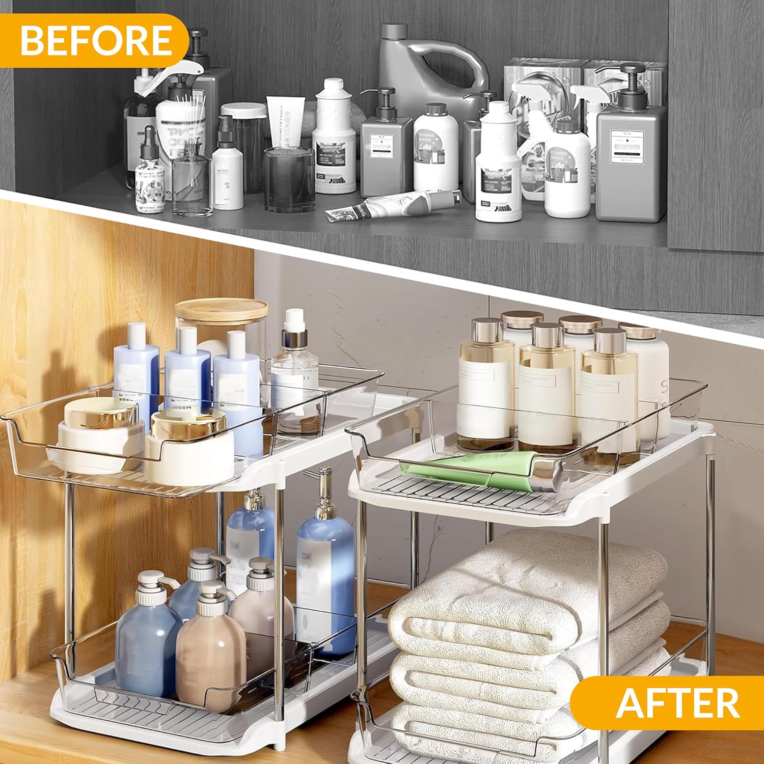 Under Sink Organizer – With Multipurpose Holder, 2 Sets of 2 Tiers Multi Purpose Under Sink Organizers And Storage With Dividers Stackable For Kitchen And Bathroom - Image 4