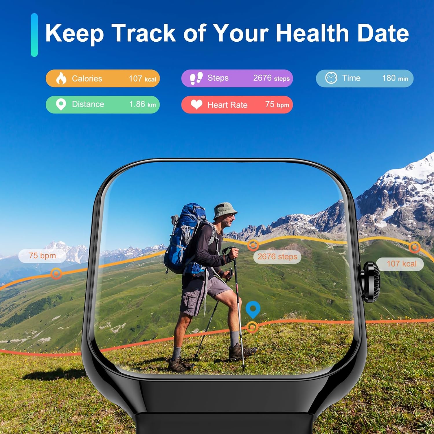 Smart Watch for Men Women Answer/Make Calls, 1.96" HD Fitness Watch with Heart Rate Monitor Sleep Monitor, 113+ Sports Activity Trackers with Step Counter, IP68 Waterproof, Smartwatch for Android/iOS - Image 4
