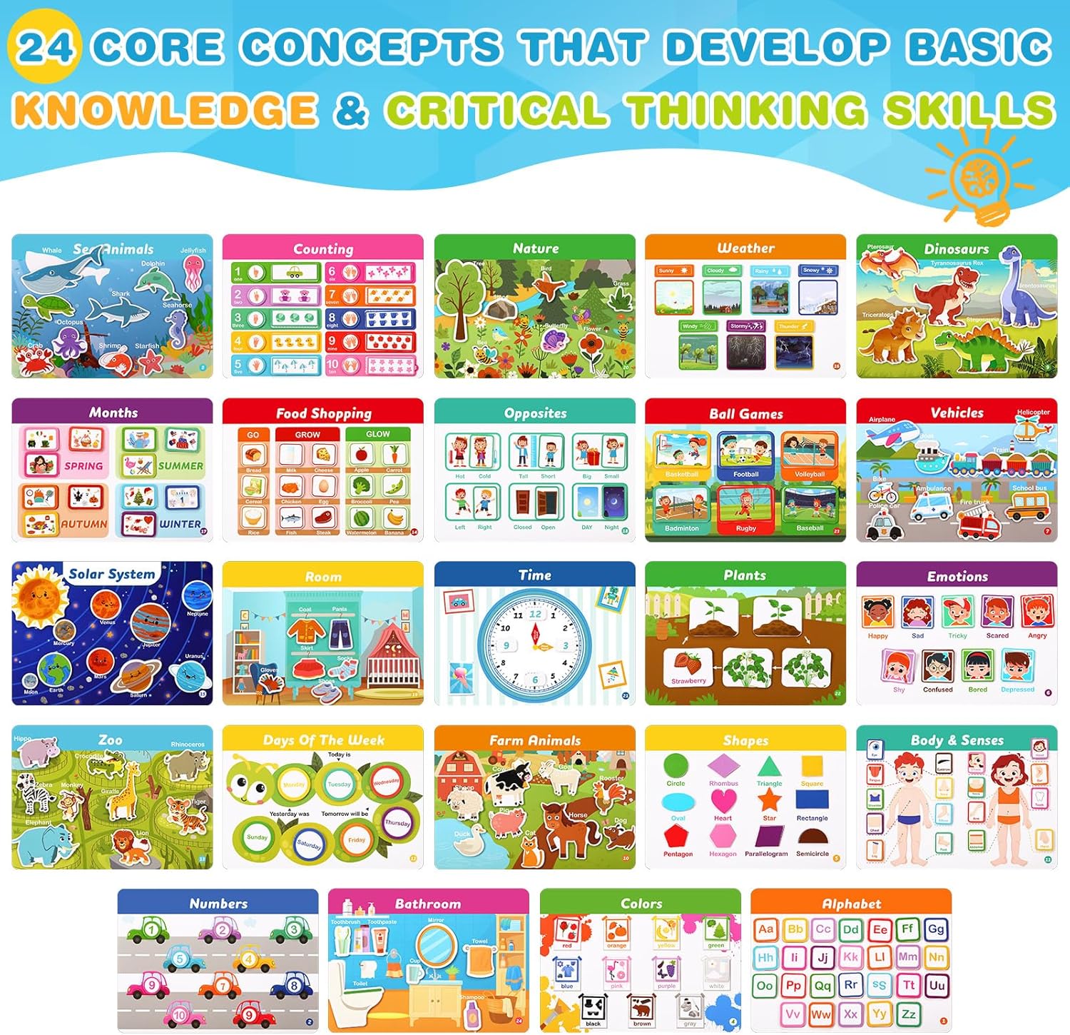 Fuutreo Montessori Busy Book for Toddlers 24 Themes Preschool Learning Binder with Stickers, Cognitive and Sensory Activities for Kids Ages 2-4 Educational Gift for Boys Girls with Gift Box Packaging - Image 3