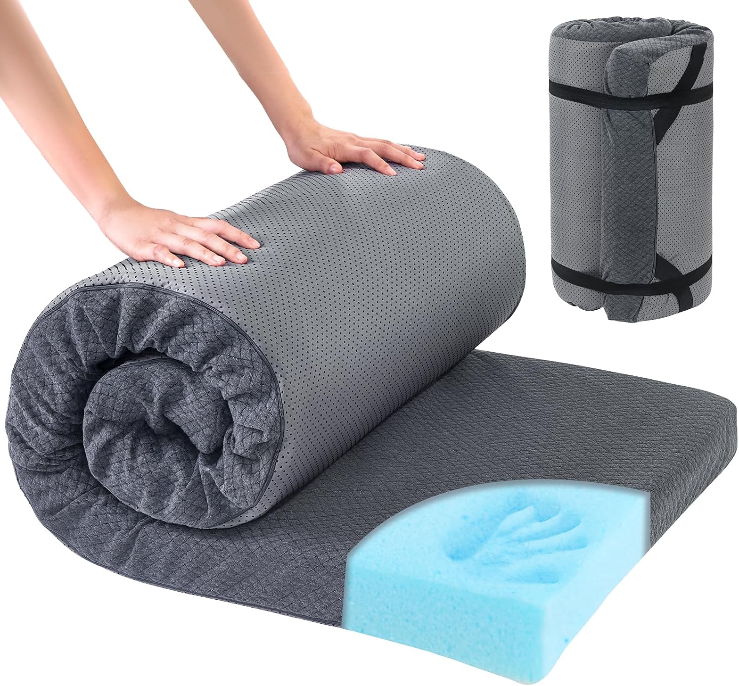 HOMBYS Memory Foam Camping Mattress Pad,Portable Sleeping Pad for Adult,Waterproof Cot Mattress,Roll Up Floor Mattress,Foldable Backpacking Travel Bed for Hiking,Guest Bed - Image 2