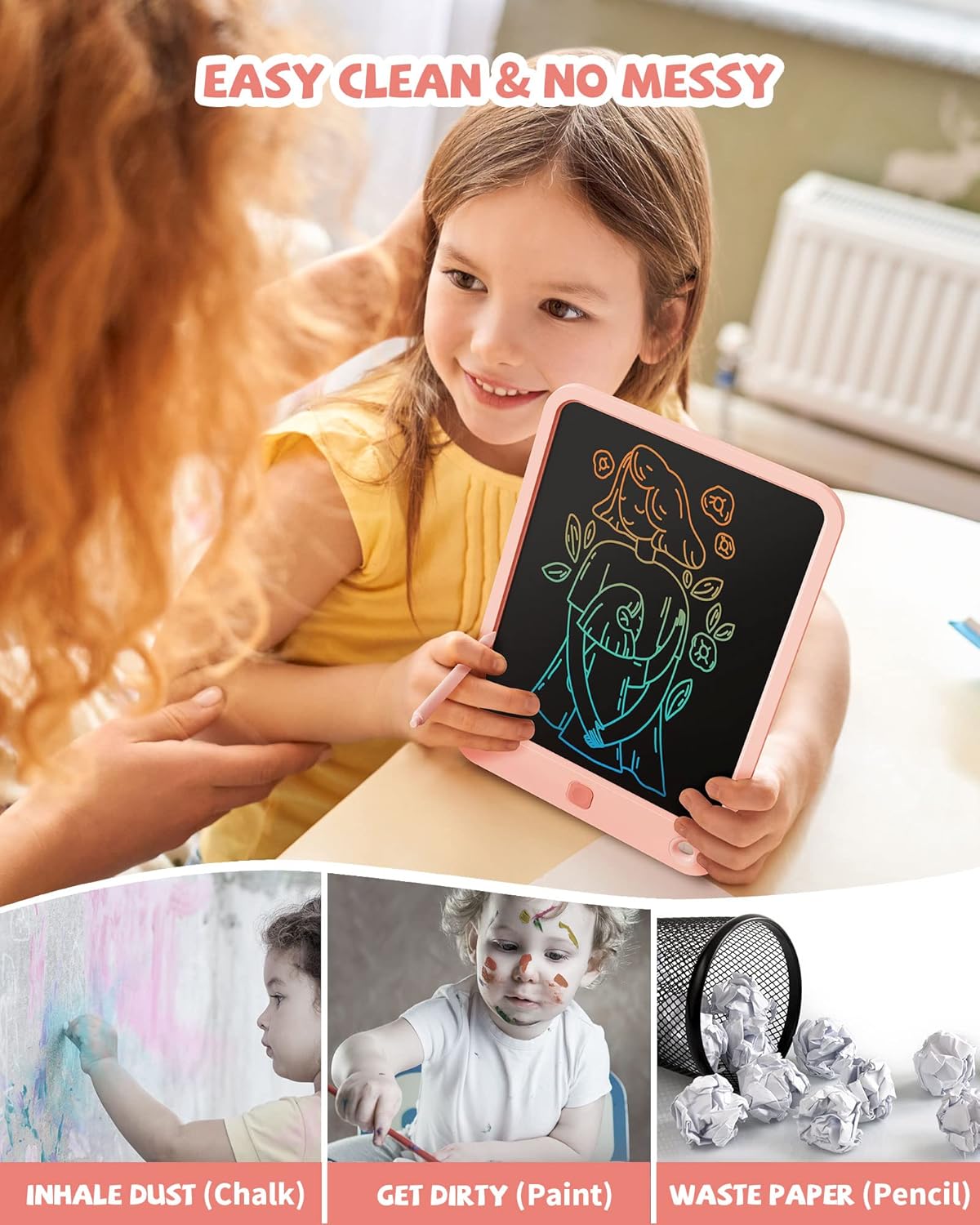 LCD Writing Tablet 10 Inch, Toys for 3 4 5 6 7 8 9 10 Year Old Boys Girls, Colorful Doodle Board Drawing Tablet, Gift for Boys Toddlers Age 3-12 Years, Memo Board, Drawing Pads with Lanyard (Pink) - Image 7