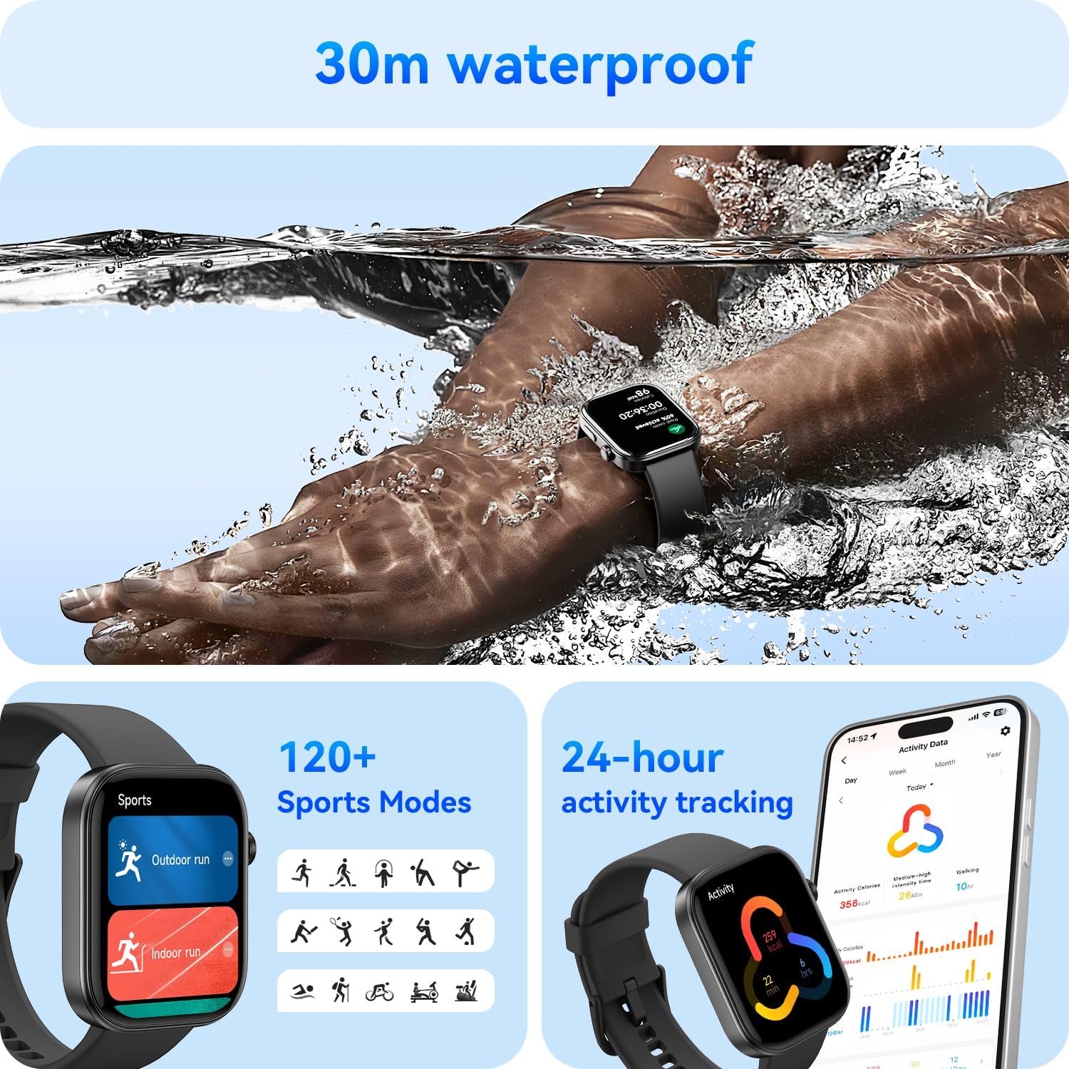 ENOMIR Smart Watch for Women iPhone & Android,1.99" AMOLED Screen 3ATM Waterproof Fitness Watch with Answer/Make Call AI Voice,24H-Heart Rate/SpO2/BP Monitor,120+ Sports Modes (Black) - Image 8