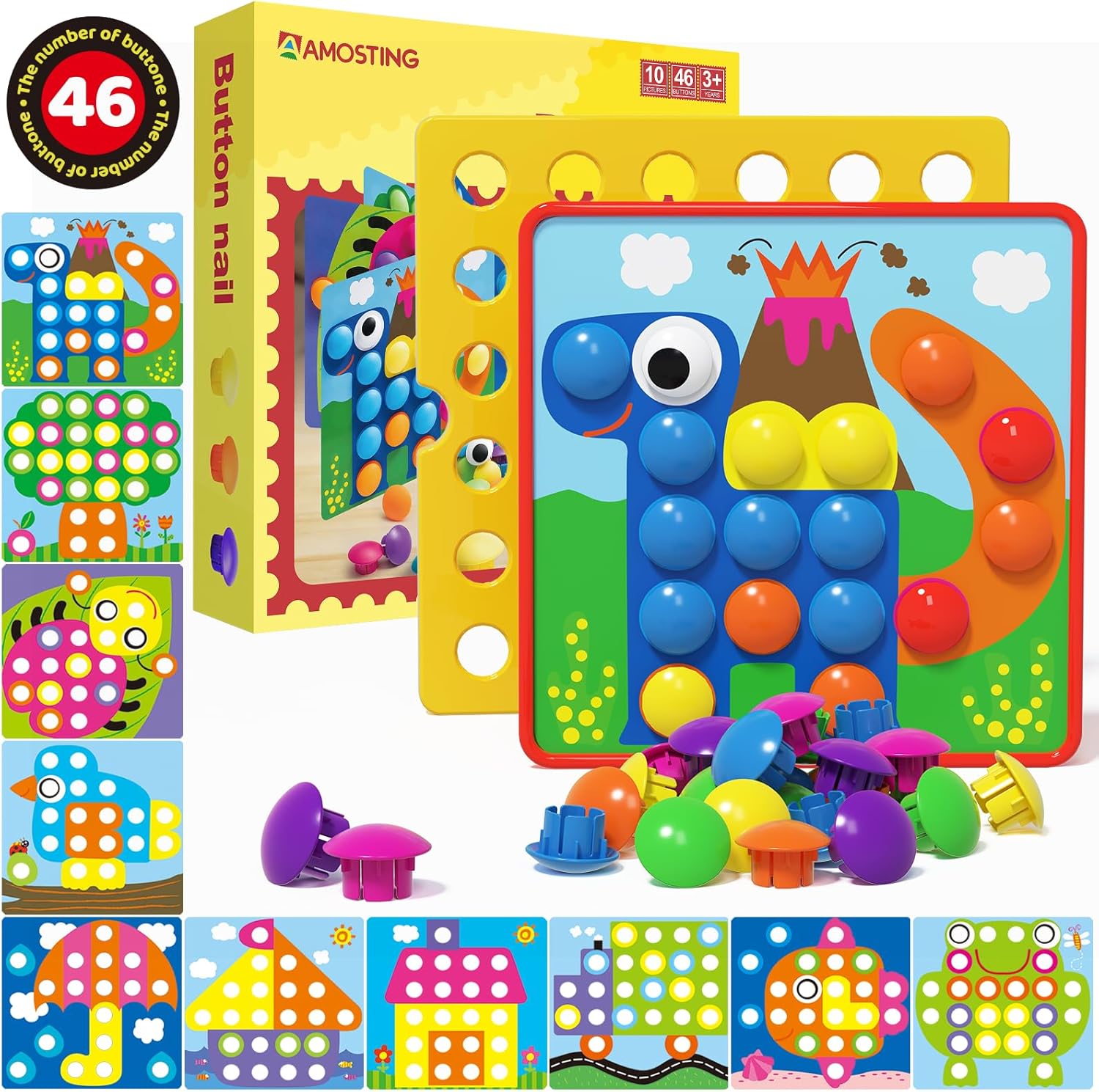 AMOSTING Matching Mosaic Pegboard – Sensory Early Educational Kids Activity, Gifts for Toddlers - Image 2