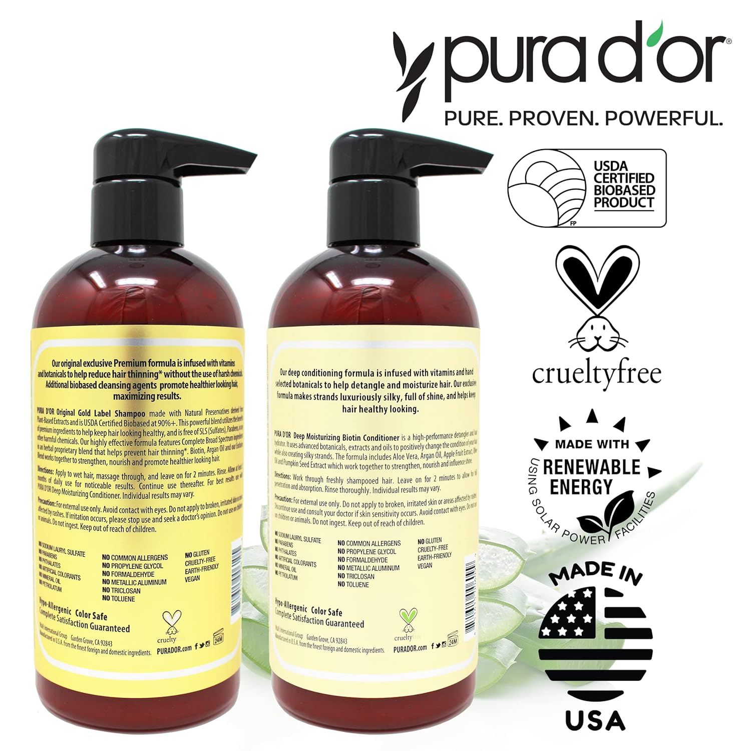 PURA D'OR Anti-Thinning Biotin Shampoo & Deep Moisturizing Conditioner Original Gold Label Set (16oz x2) Natural Earthy Scent, CLINICALLY TESTED Effective Results, Hair Thickening Product, Women & Men - Image 8