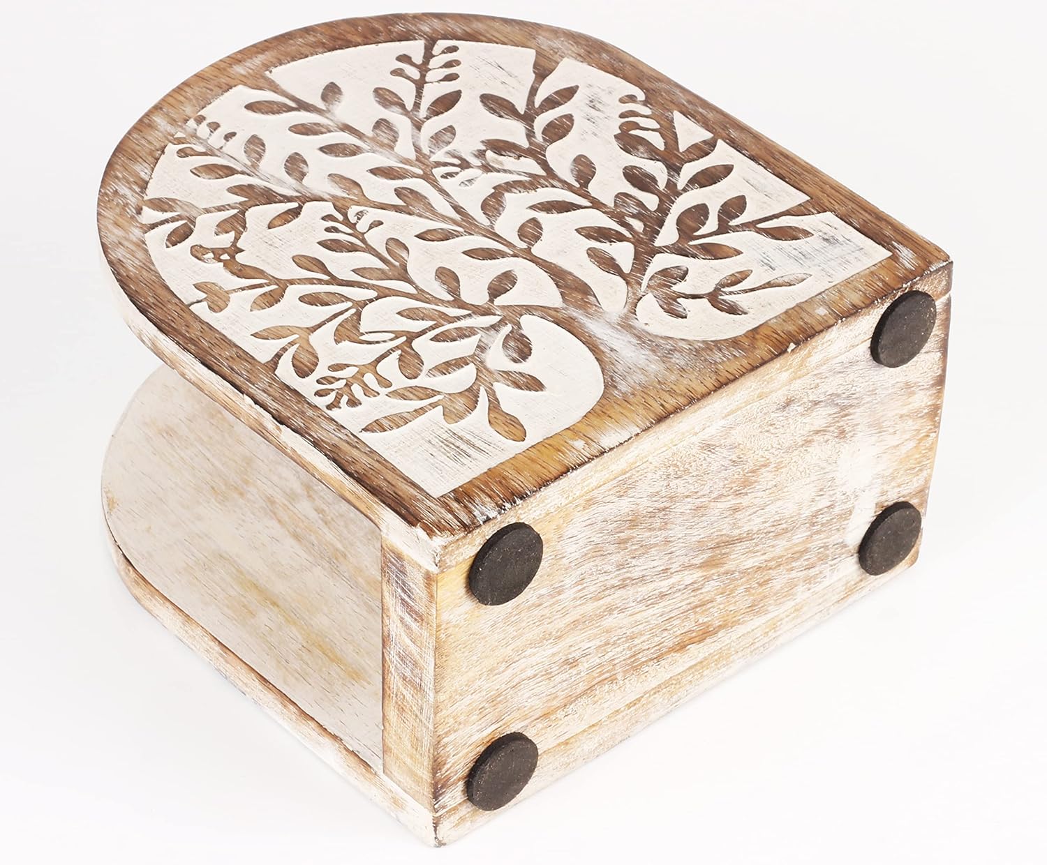 Wooden White Wash Tree of Life Tissue Paper Holder with Full Size Decorative Napkin Stand Tissue Paper Organizer for Home & Kitchen Dining Table Stand - Image 4