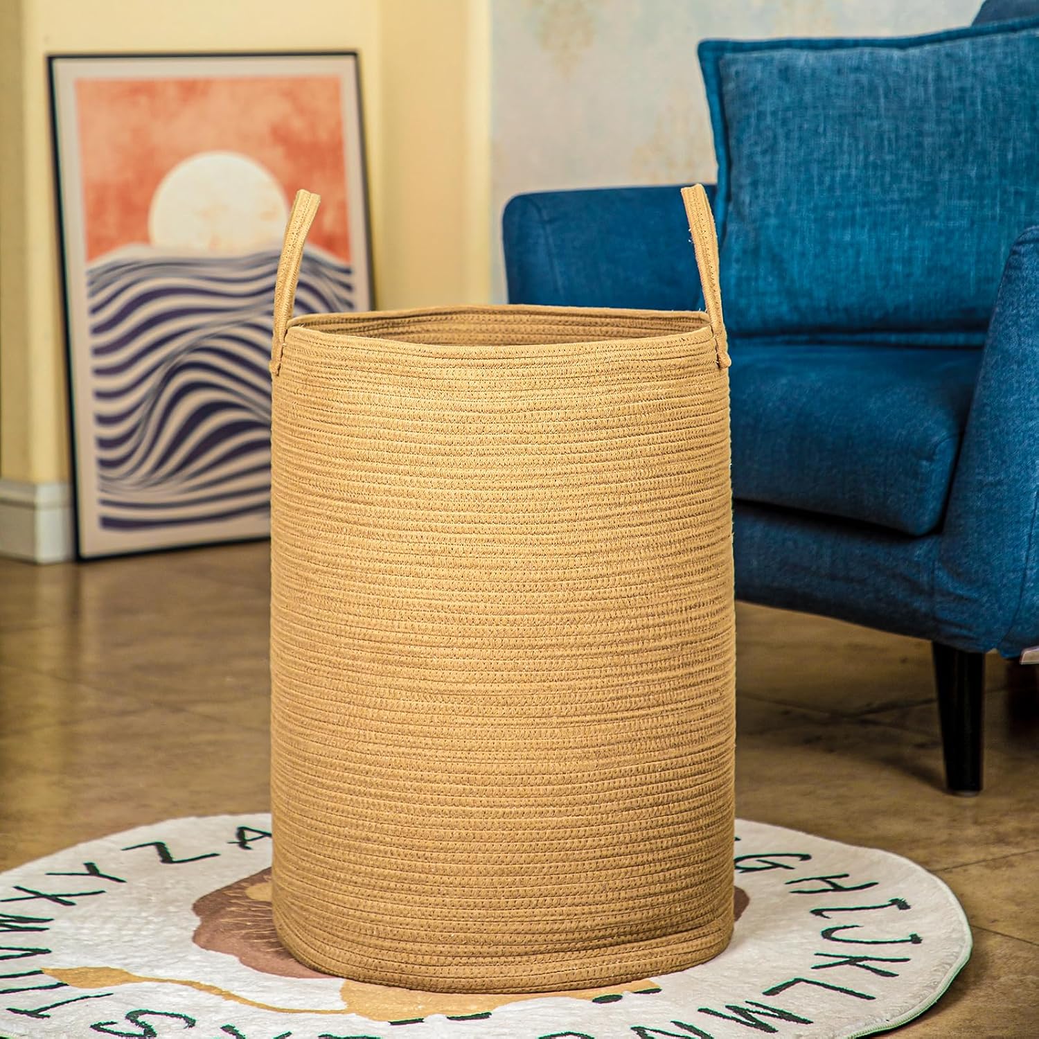 85L Oversize Woven Laundry Basket with Handles,Collapsible Cotton Rope Laundry Hamper,Wicker Clothes Hamper Laundry Bin Storage Basket for Blanket Brown - Image 4