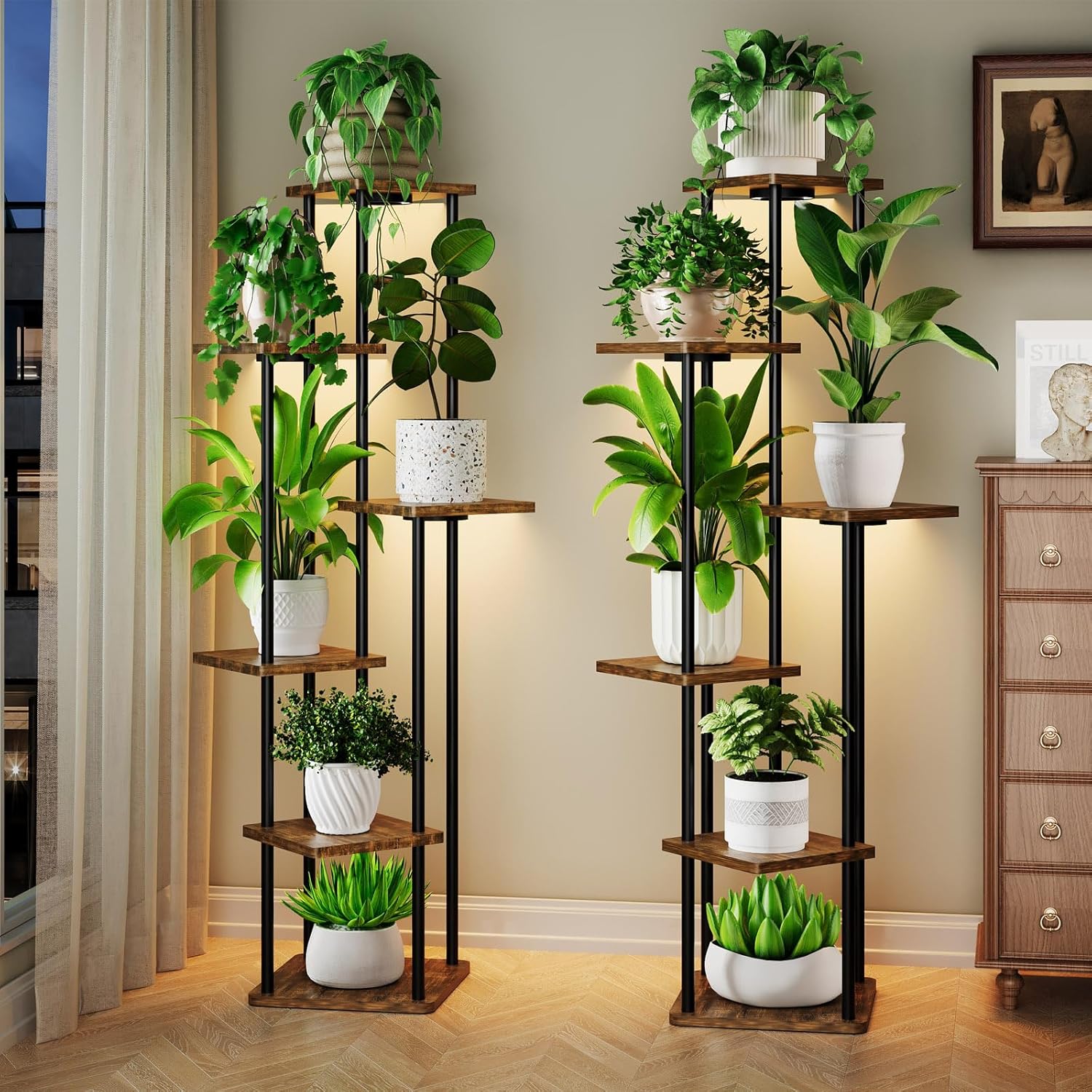 2 Pack Plant Stand Indoor with Grow Light, 52" Tall Plant Shelf for Corner Plants Multiple, 6 Tiered Heavy Duty Plant Display for Outdoor, Plant Rack with Lights for Living Room Growing - Image 2