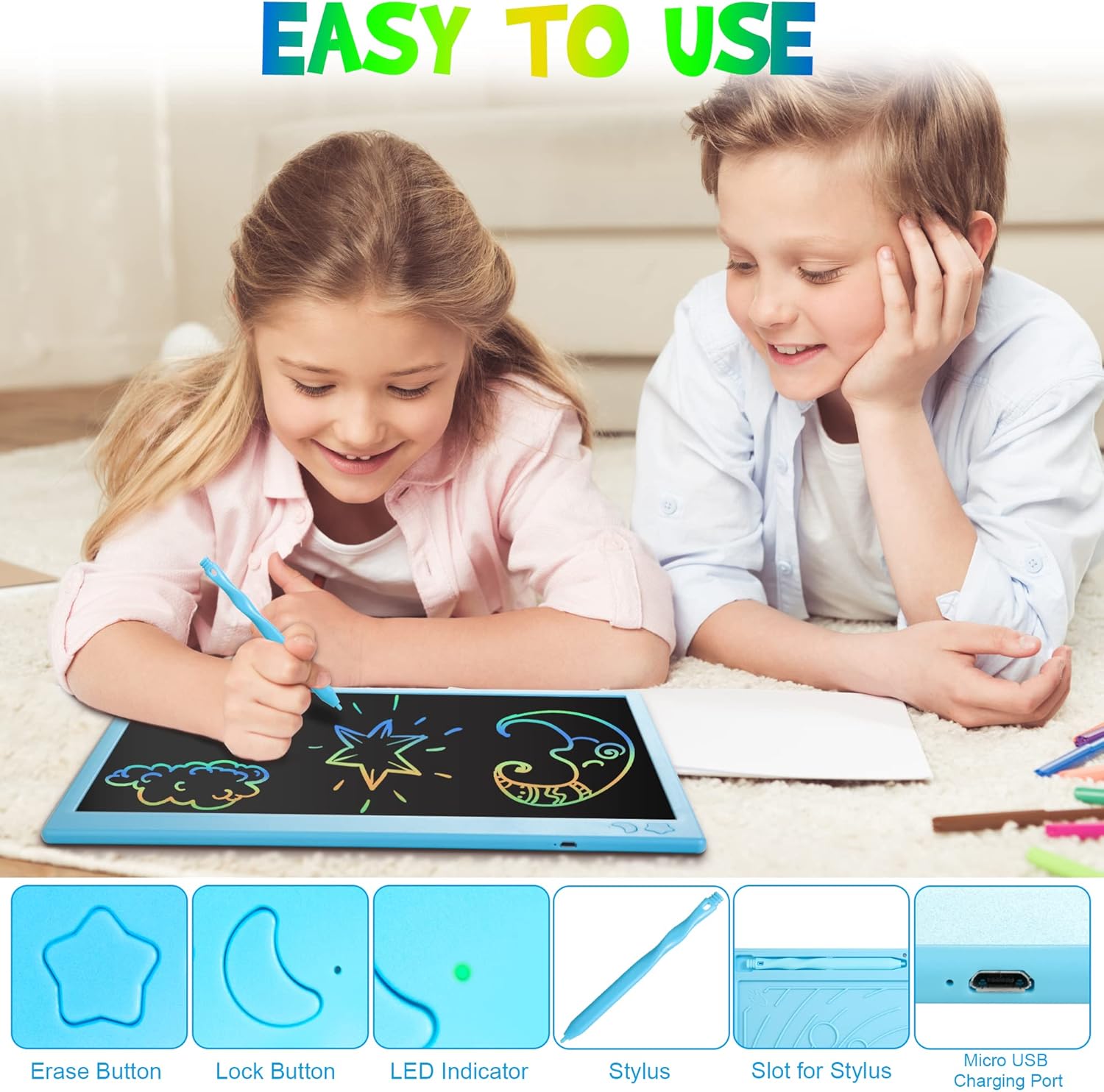 16 Inch Rechargeable LCD Writing Tablet, Erasable & Colorful Doodle Board with Eye-Protecting Large Screen, Educational Learning Toys for 3 4 5 6 7 Year Old Kids, Drawing Tablet Gift for Boys Girls - Image 5