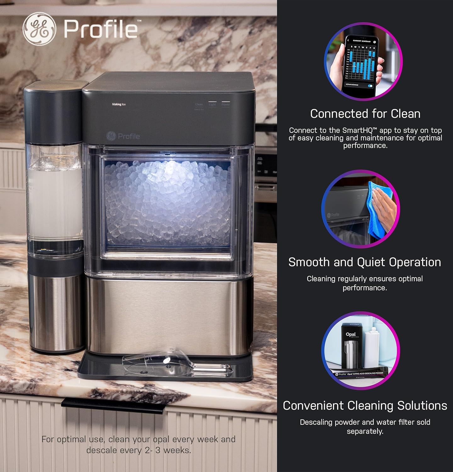 GE Profile Opal 2.0 XL with 1 Gallon Tank, Chewable Crunchable Countertop Nugget Ice Maker, Scoop included, 38 lbs in 24 hours, Pellet Ice Machine with WiFi & Smart Connected, Stainless Steel - Image 4