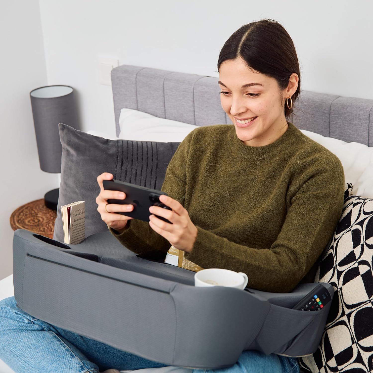 Lap Desk Pillow - Cushioned Lap Pillow for Reading, Gaming, Work & Travel, Soft & Portable Laptop Desk for Bed, Couch, or Car, Ergonomic Support for Laptops & Tablets (Grey) - Image 9