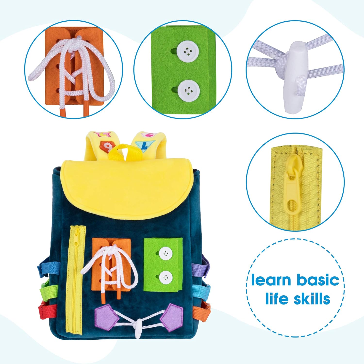 Busy Board - Toddler Backpack with Buckles and Learning Activity Toys - Develop Fine Motor Skills and Basic Life Skills - Learn to Tie Shoes - Children's Travel Toy - Image 4