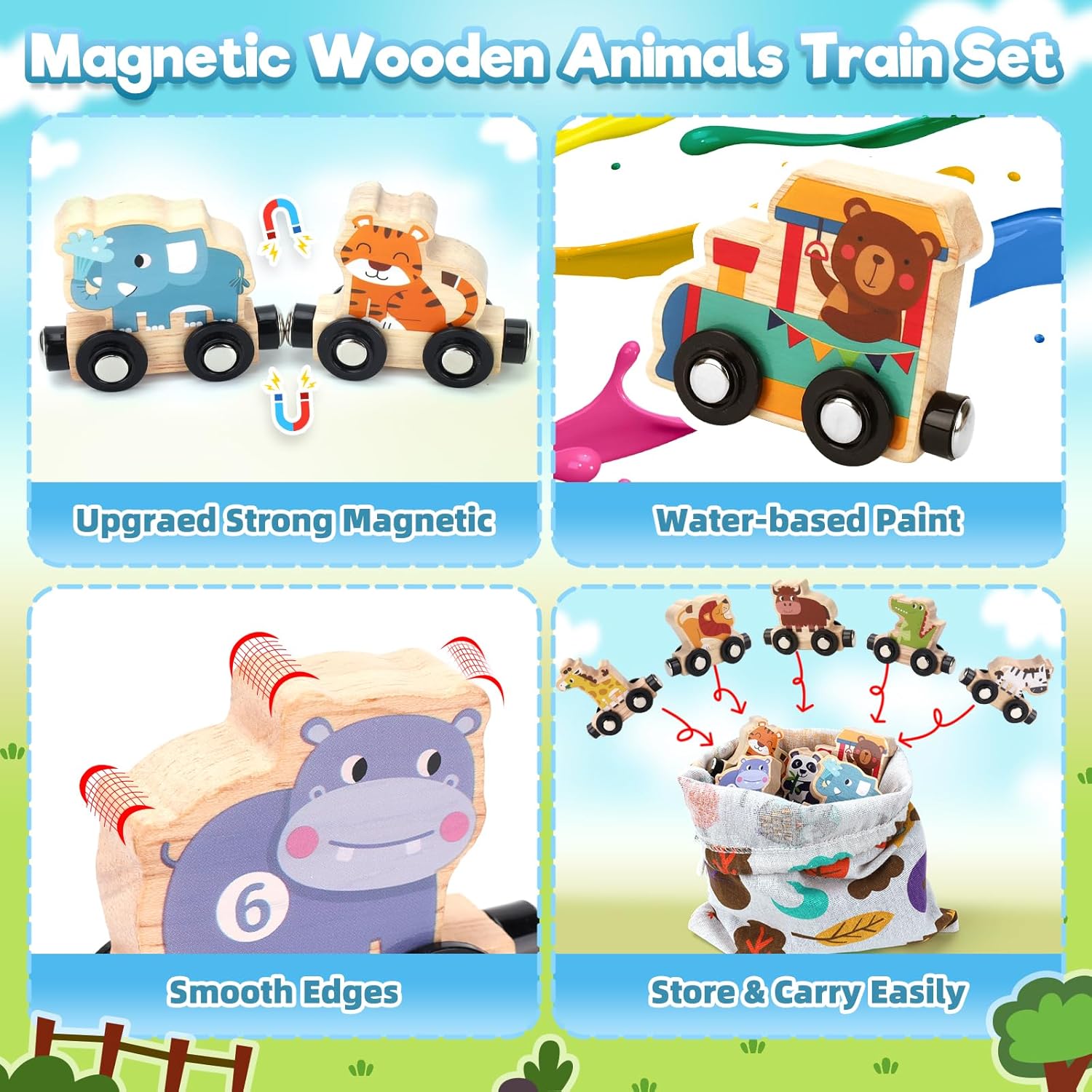 Montessori Toys for 1 2 3 Year Old Boys, Toddler Toy 2-3 Years Girls Boy Gifts Magnetic Wooden Train Kids Toys for Ages 2-4 Preschool Learning Activities Farm Animals with Track Mat - Image 5