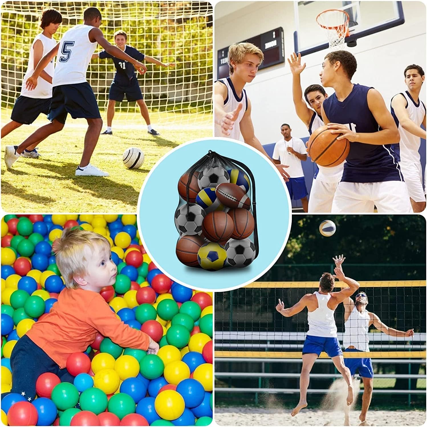 BROTOU Extra Large Sports Ball Bag Mesh, Basketball Bags Team Balls, Adjustable Shoulder Strap, Ball Bags for Holding Soccer, Football, Volleyball, Swimming Gear (30” x 40”) - Image 8
