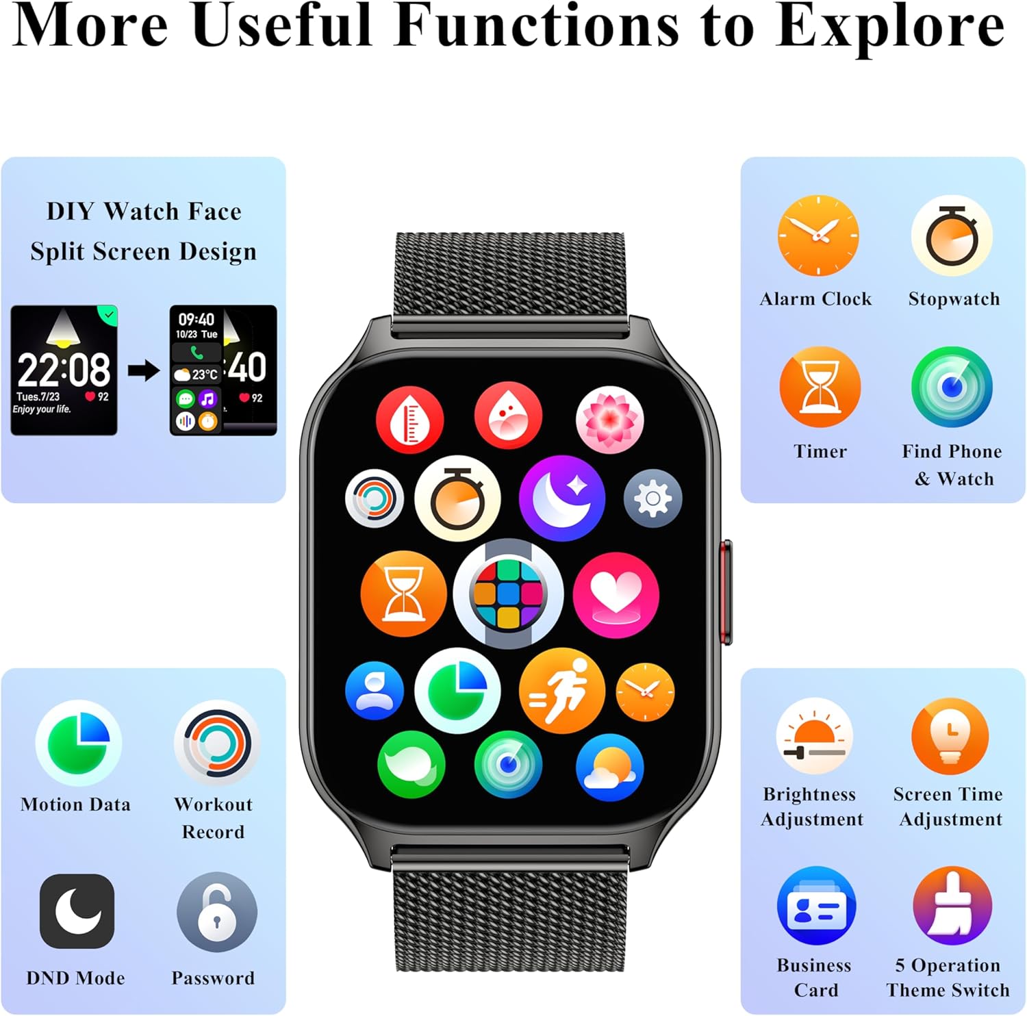 Popglory Smart Watch Answer/Make Calls, 2.01'' Smartwatch with AI Voice Control, Blood Pressure/SpO2/Heart Rate Monitor, Fitness Tracker Watch 2 Straps for Men Women for iOS Android Phones - Image 8