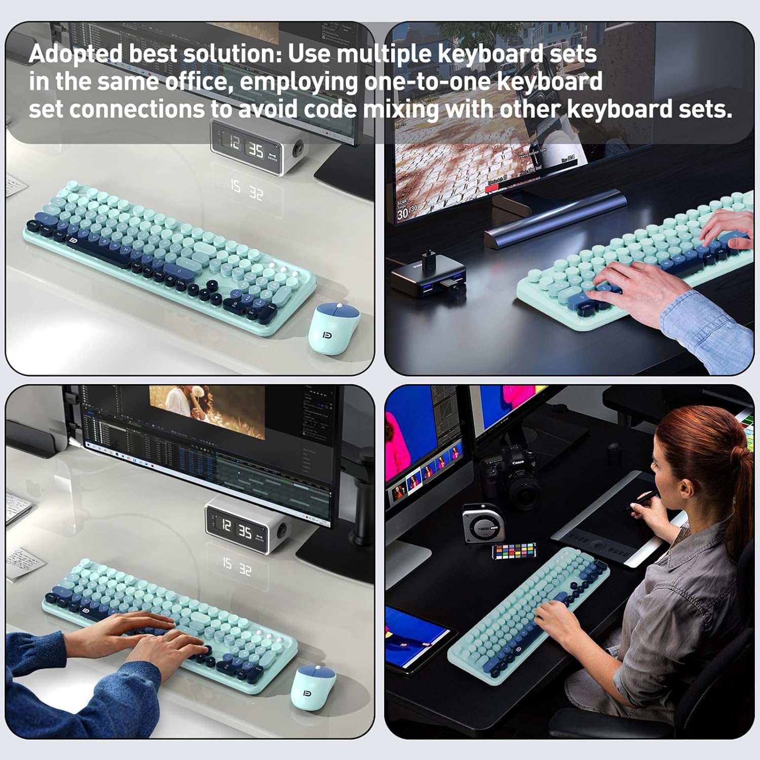 Wireless Keyboard and Mouse Combo, 2.4 GHz Wireless Full-Sized Typewriter with Round Keycaps, Mouse and Keyboard for Windows, Computer, Desktop, PC, Laptop (GradientBlue) - Image 8