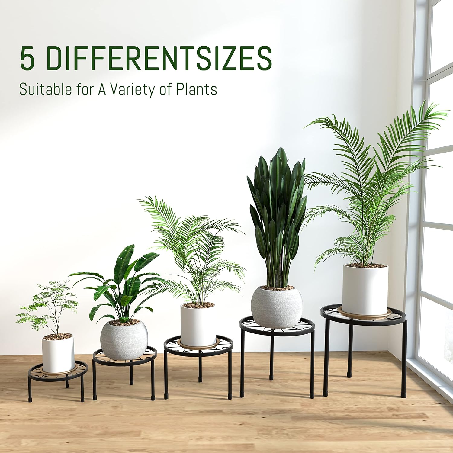 5-Pack Decent Metal Plant Stands, Heavy Duty Flower Pot Stands for Multiple Plant, Anti-Rust Iron Plant Pot Shelf, Decoration Racks for Home Indoor and Outdoor (5 Pack Black) - Image 3