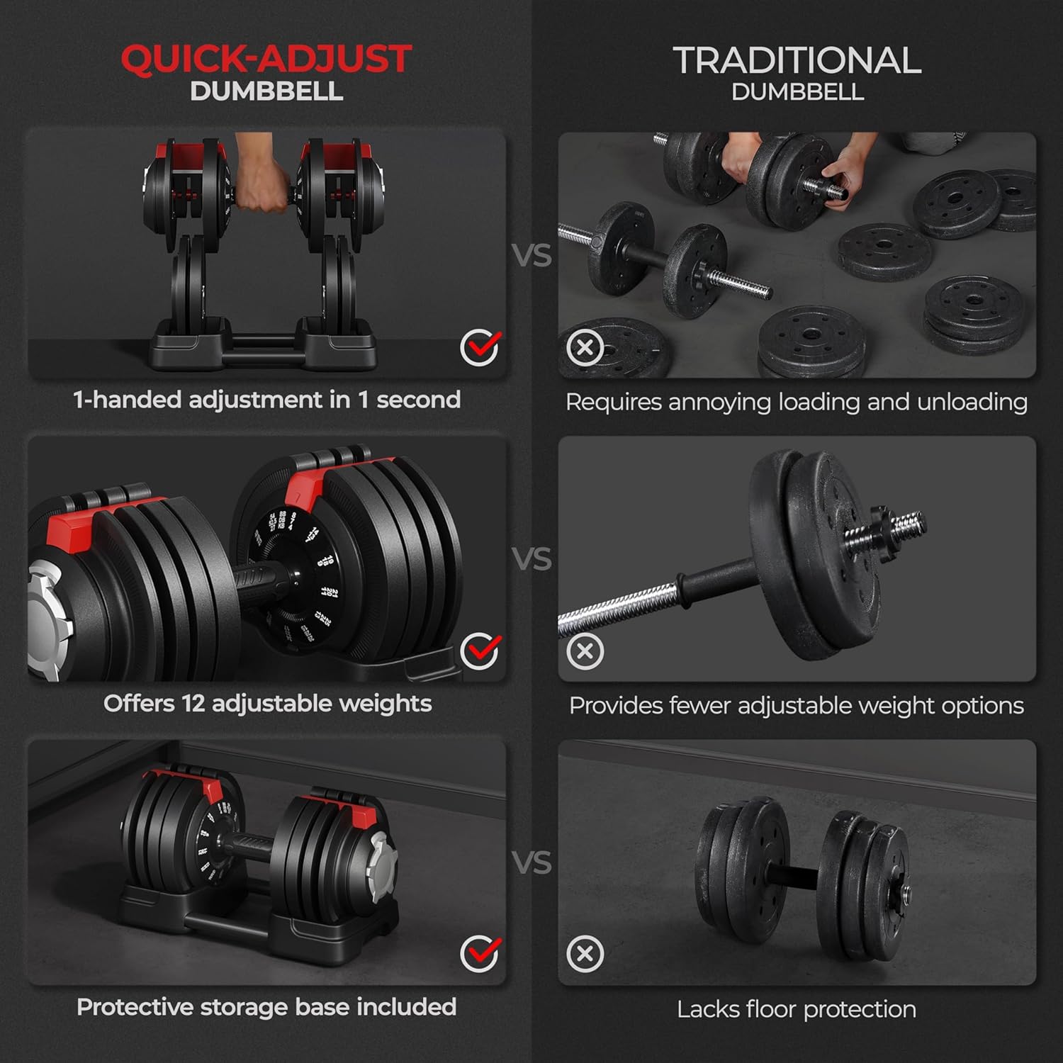 Yaheetech Adjustable Dumbbell Set Free Weight Dumbbells 52.5lbs Fast Adjust Dumbbells 3 in 1 Dumbbell Weight Set Used as Barbell, Kettlebells, with Tray, for Men/Women Strength Training Equipment - Image 7