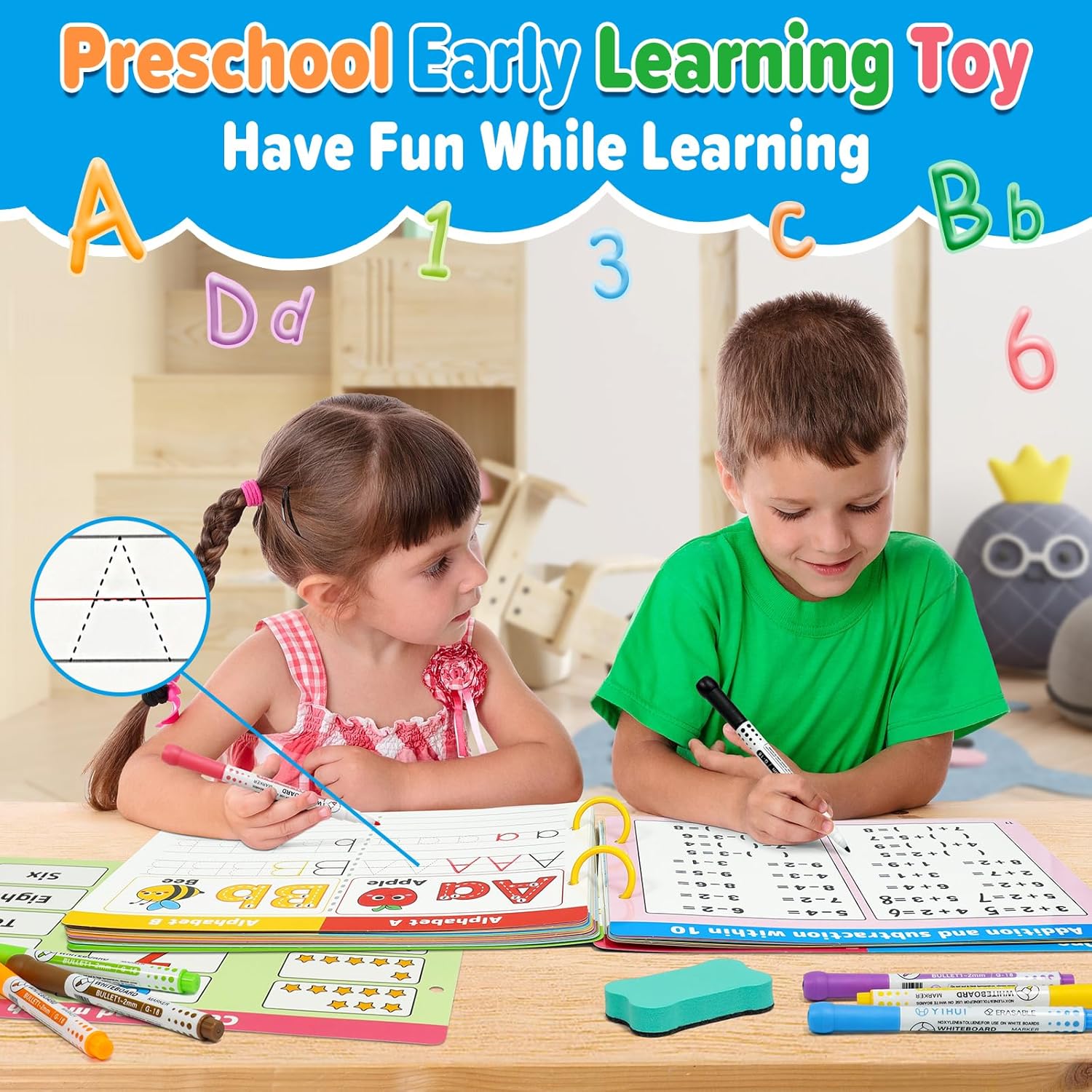Dr.Rapeti Preschool Learning Activities Educational Workbook Busy Book 58 Pages 8 Dry Erase Markers Prek Montessori Handwriting Practice Activity Tracing Toy Early Learning Toy for Kids Toddlers - Image 8