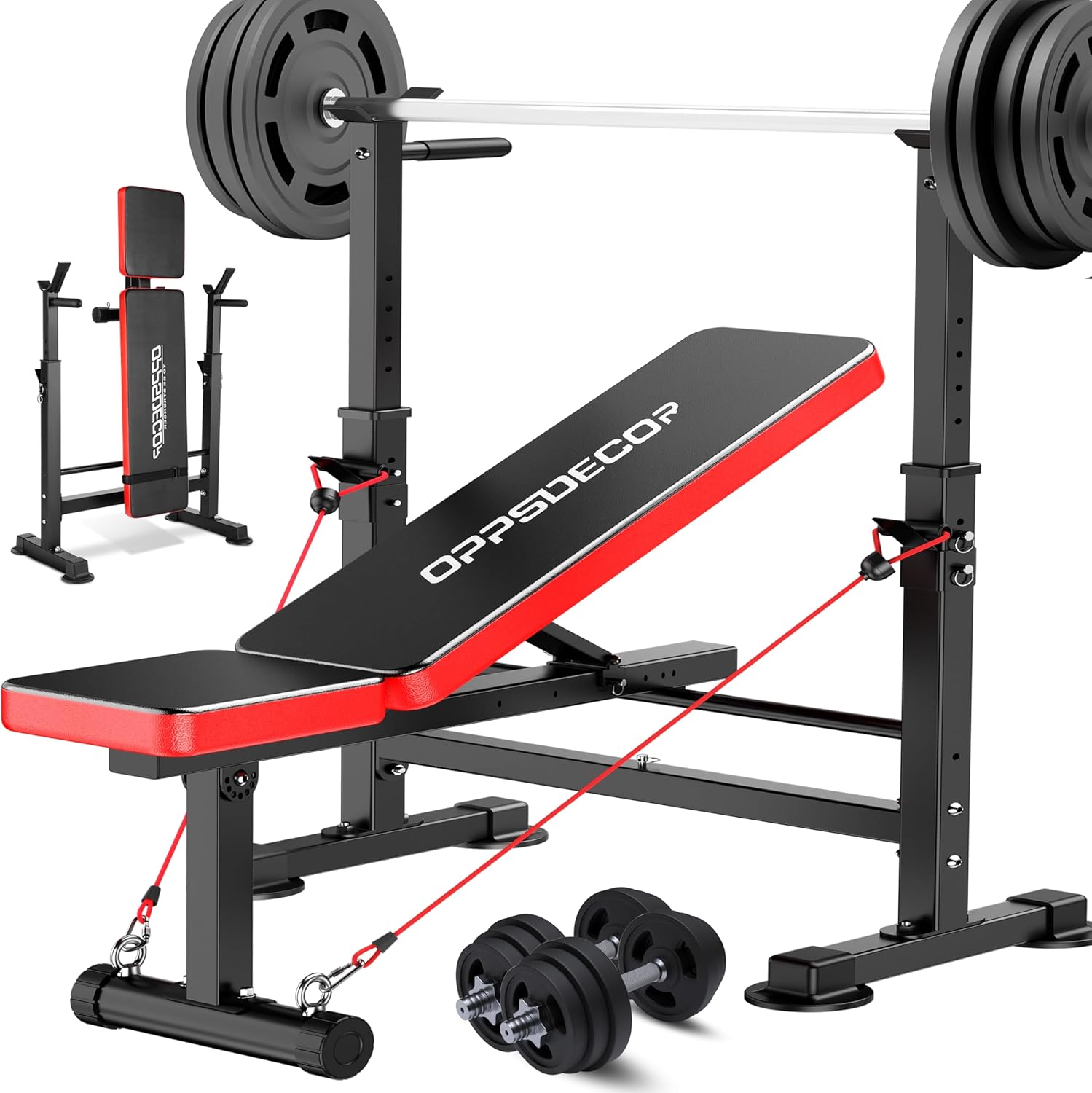 OPPSDECOR 9 in 1 Adjustable Weight Bench Set with Squat Rack 900LBS Bench Press with Leg Extension & Leg Curl Multi-Function Full Body Workout Benches for Home Gym with Safety Bar Catches & V-Handle - Image 2