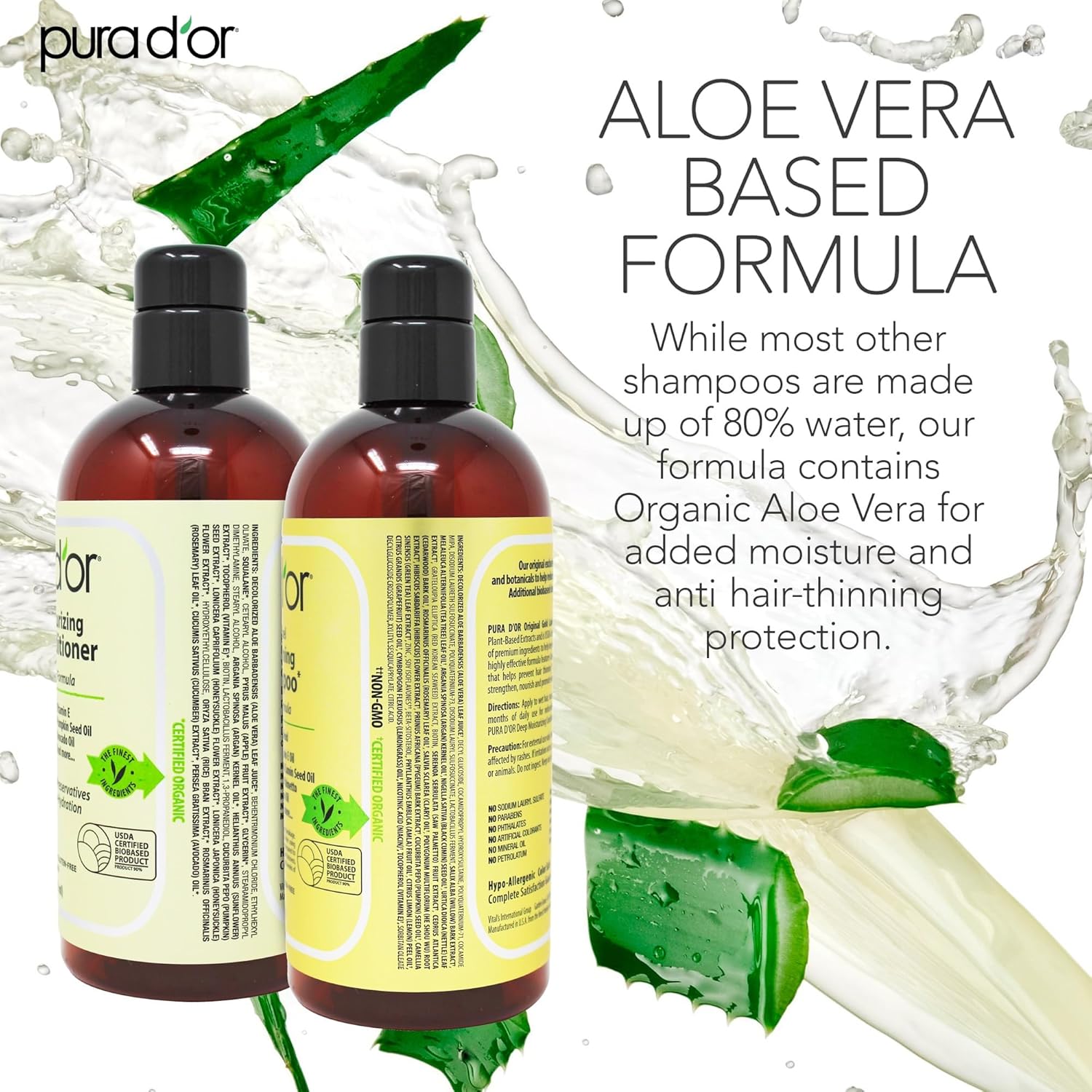 PURA D'OR Anti-Thinning Biotin Shampoo & Deep Moisturizing Conditioner Original Gold Label Set (16oz x2) Natural Earthy Scent, CLINICALLY TESTED Effective Results, Hair Thickening Product, Women & Men - Image 5