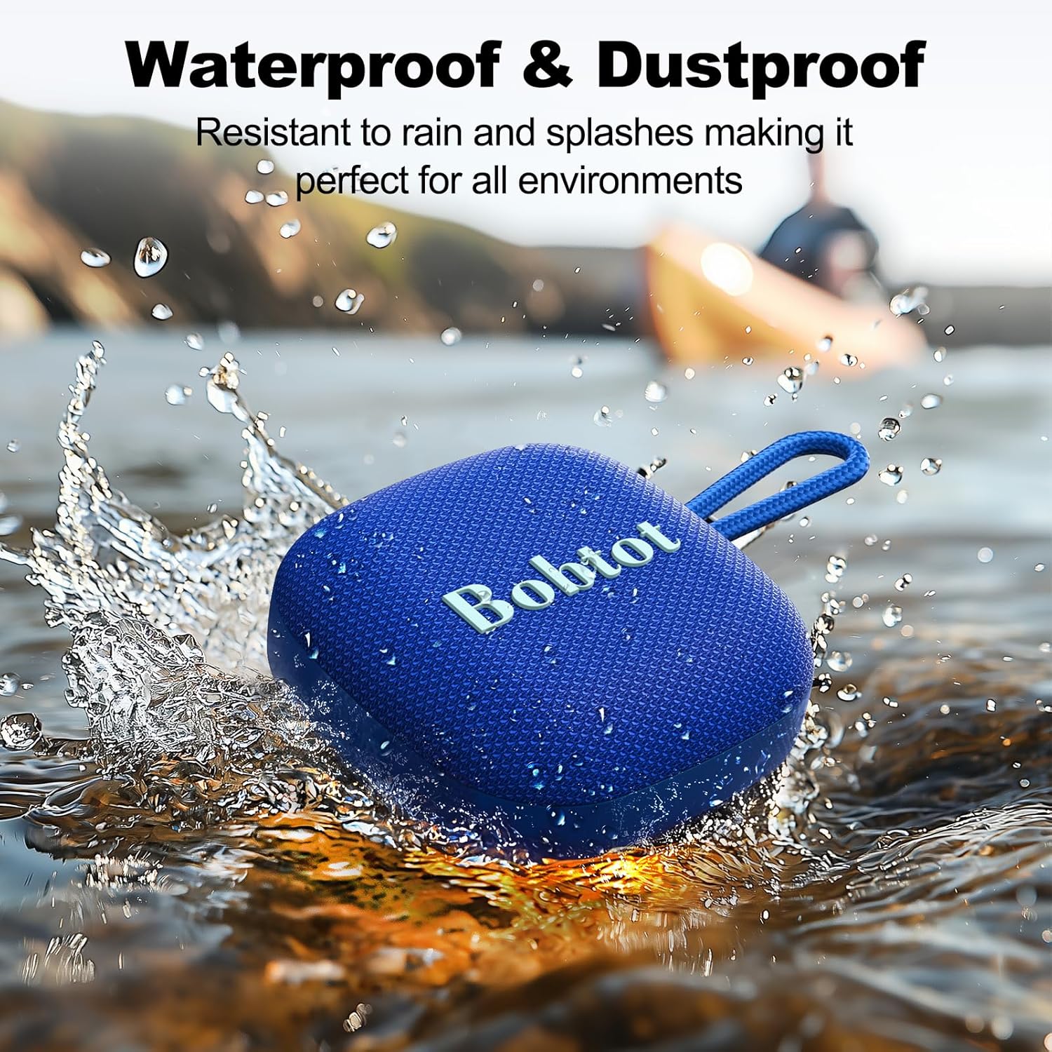 Bobtot Portable Wireless Bluetooth Speakers - IPX7 Waterproof Small Shower Speaker with 16 Hours Playtime, Loud Stereo Sound, Built-in Mic, TWS, Mini Size with Carry Lanyard for Outdoor, Blue - Image 5
