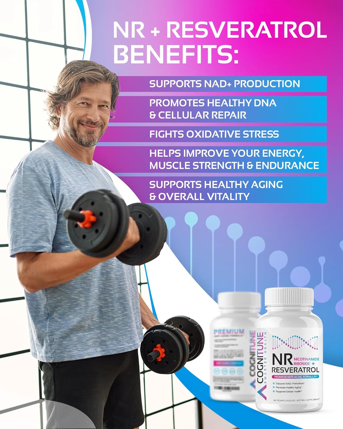 NR + Resveratrol Supplement - Increase NAD, DNA & Cellular Health, Longevity, Vitality. 5-in-1 Anti Aging Formula w/ Nicotinamide Riboside, Trans Resveratrol, Vitamin C, Grape Seed, Pine Bark - Image 4