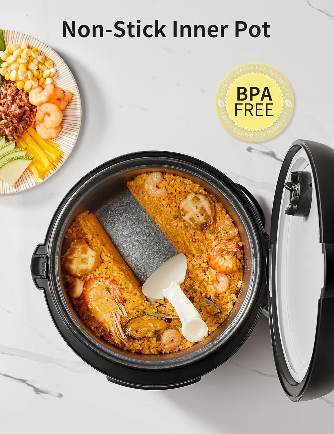 COMFEE' Rice Cooker, 14-in-1 Stainless Steel Multi Cooker, Slow Cooker, Steamer, Sauté, and Warmer, 5.3 QT, 20 Cups Cooked (10 Cups Uncooked), Brown Rice, Quinoa and Oatmeal - Image 7