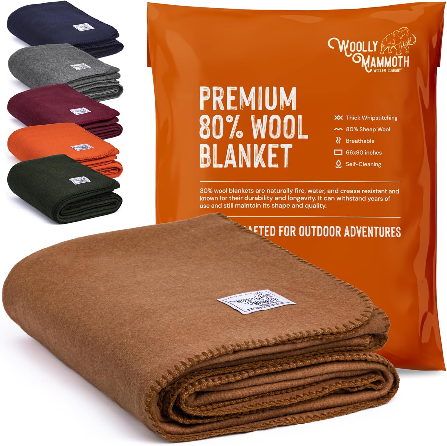 Woolly Mammoth Merino Wool Blanket - Large 66" x 90", 4LBS Camp Blanket | Thick Cabin Outdoors Throw, Cold Weather, Emergency, Camping Gear, Hiking, Survival, Army, Outside, Twin Size Bed, Tan Color - Image 2