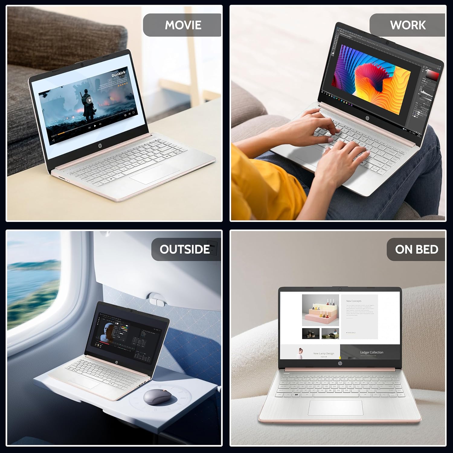 HP 14 Laptop, Intel Quad Core N150, 16GB RAM, 192GB Storage(128GB UFS+64GB SD Card), Thin and Portable Laptop Computer, 14 inch HD Anti-glare Display, Windows 11 Home, Alpacatec Accessories, Rose Gold - Image 6