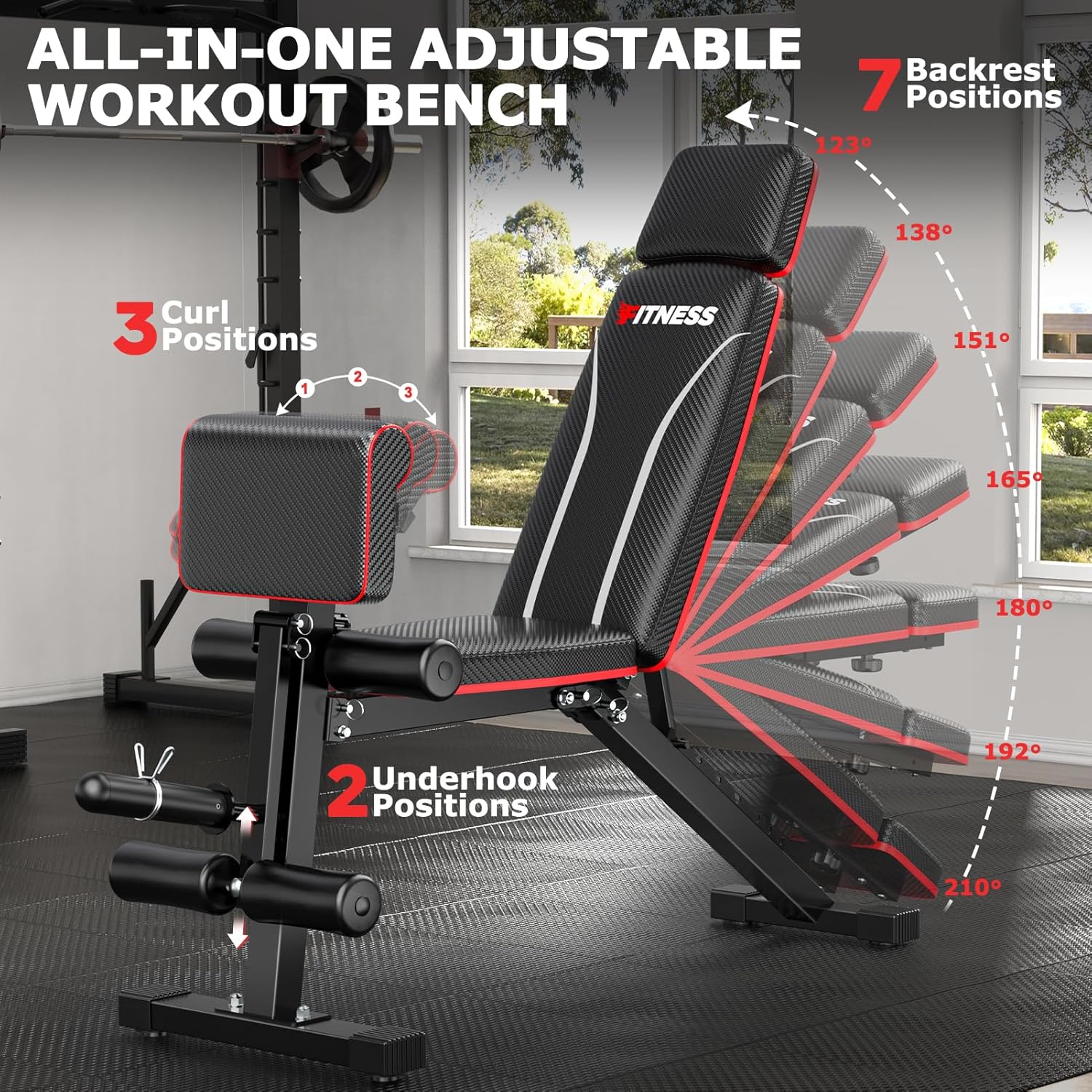 Foldable Workout Bench, Adjustable Weight Bench for Home Gym with Leg Extension, Preacher Pad, Extended Headrest, Collapsible Bench Press Full Body Workout Strength Training Banco de Pesas - Image 3