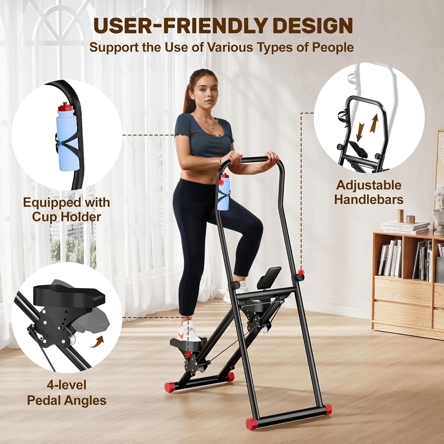 Stair Stepper for Home Gym Exercise, Compact Folding Cardio Exercise Climber for Full-Body Workout, Vertical Climber Machine, Extended Step Range Design (Black) - Image 3