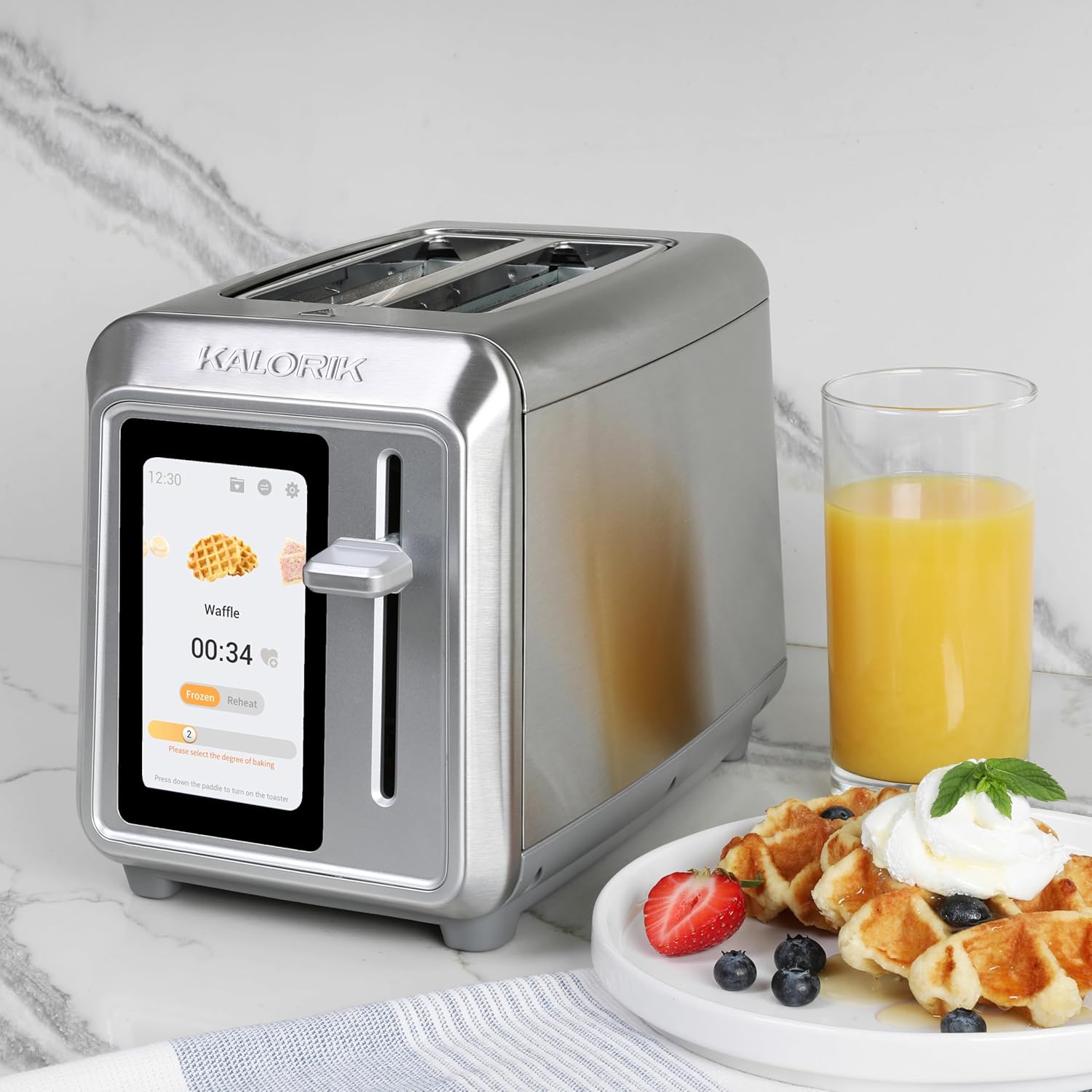 Kalorik Toaster VIVID TOUCH Series 2-Slice with Large High-Resolution Touchscreen and Customizable Cooking Presets by Bread Type, Features Wide Slots and High Lift Lever, 1000-Watts, Stainless Steel - Image 9