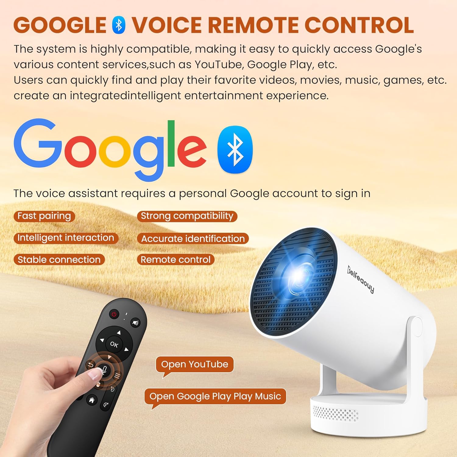 Mini Projector 4K with WiFi Bluetooth 5.4 - Smart Portable Projector for Bedroom & Home Cinema, Netflix Certified, Auto Keystone, Android 11, Voice Control, Air Mouse Remote (HY300Plus) - Image 5