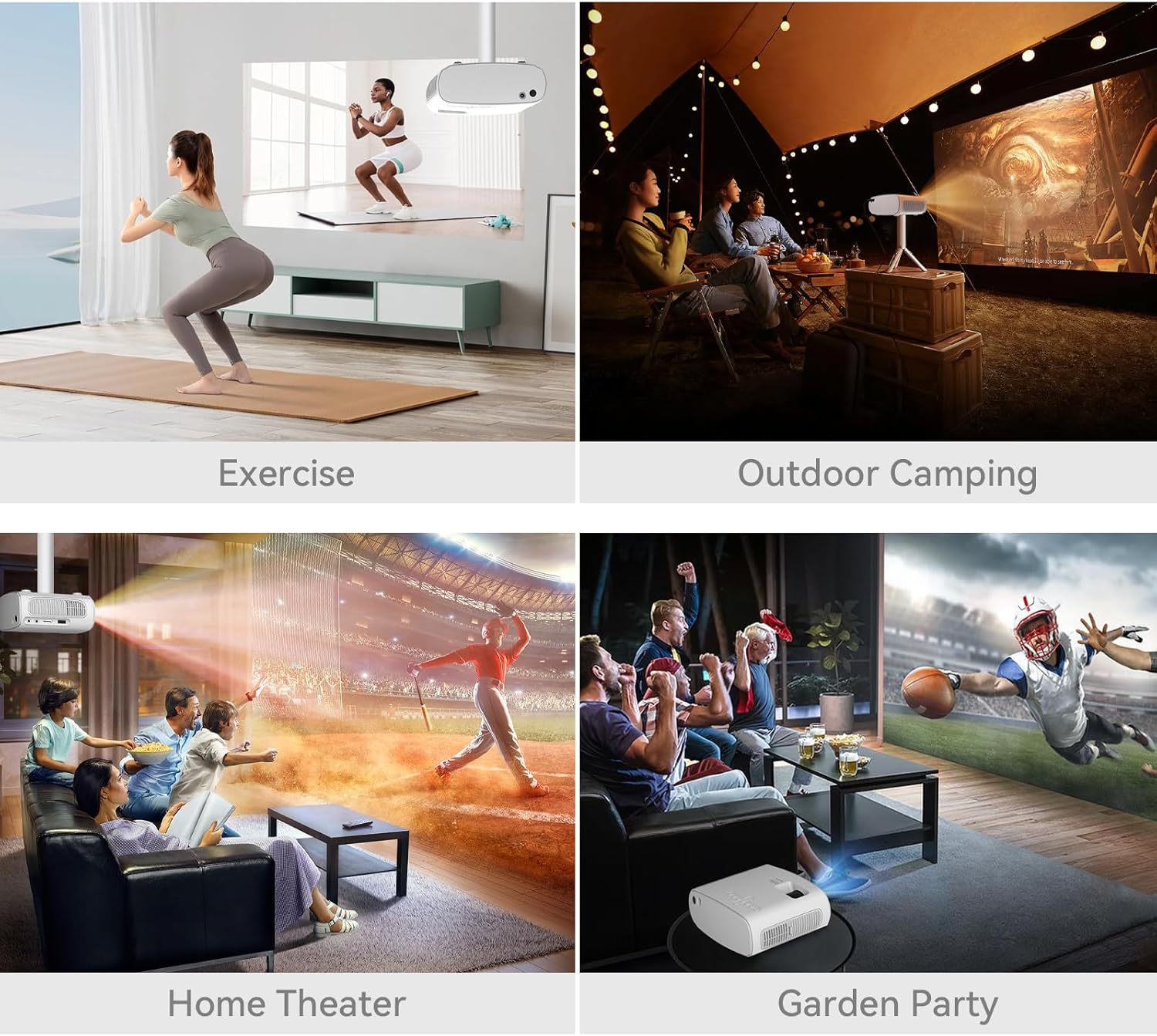 Mini Projector with Wifi Portable Projector Support 1080P 170" Mini HD Movie Projector, Outdoor Projector Compatible with Phone/ Tablet/ Laptop/ TV Stick/ PS4/ HDMI/USB - White - Image 3