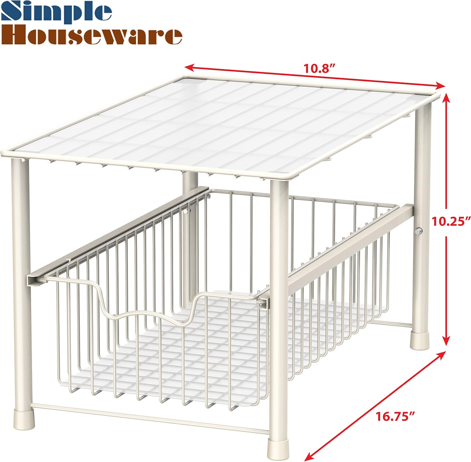 Simple Houseware Stackable Under Sink Cabinet Sliding Basket Organizer Drawer, White - Image 6