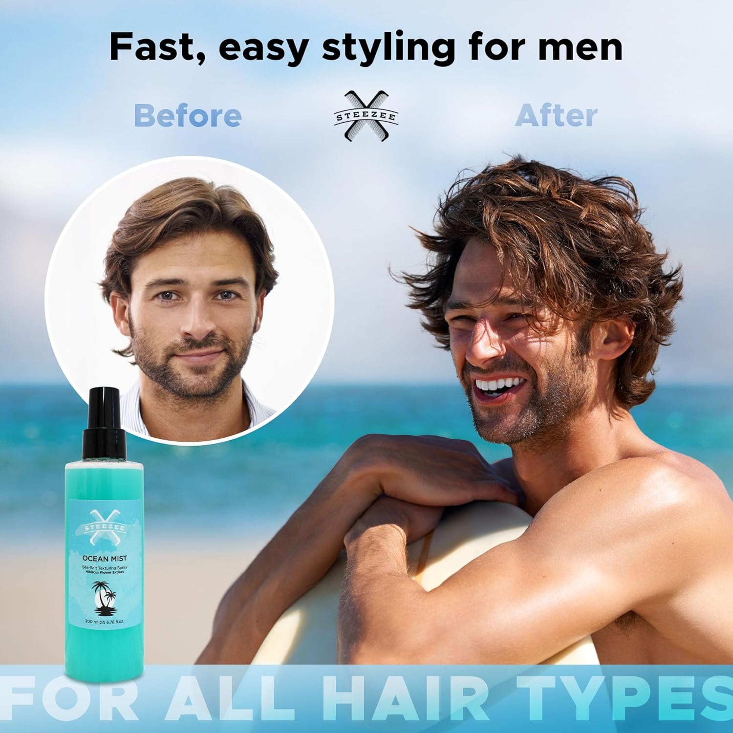 Steezee Ocean Mist Natural Sea Salt Spray for Hair Men & Women, Natural Beach Waves, Volumizing Hair Texturizer, Lightweight, 6.76 oz - Image 7