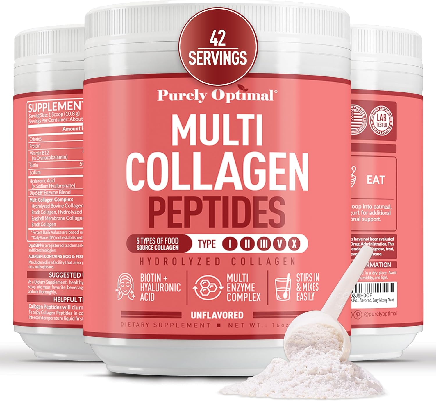 Collagen Supplement for Women - Peptides Powder with Biotin & Hyaluronic Acid for Hair, Nails, Skin, Bones & Joints, Unflavored, Easy Mixing 42 Servings - Image 2
