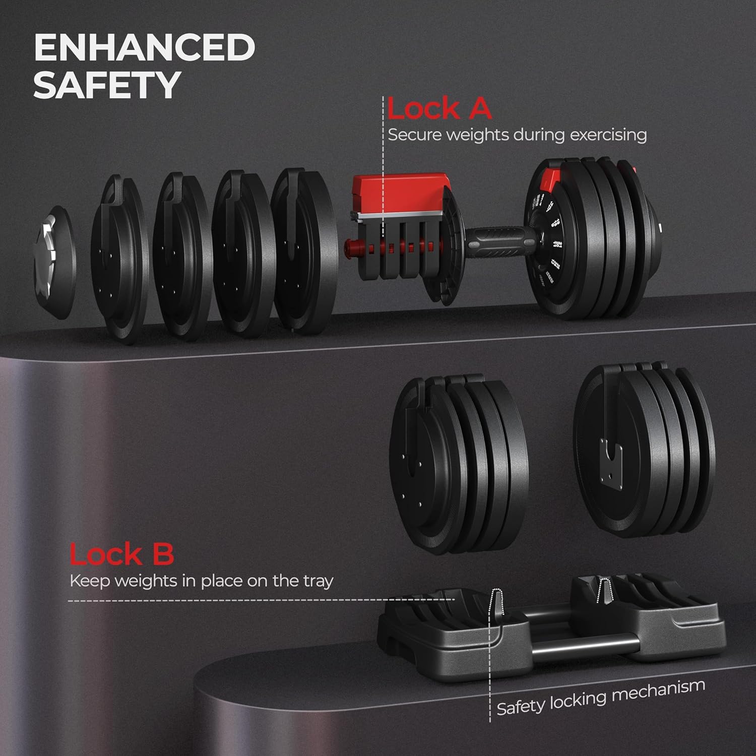 Yaheetech Adjustable Dumbbell Set Free Weight Dumbbells 52.5lbs Fast Adjust Dumbbells 3 in 1 Dumbbell Weight Set Used as Barbell, Kettlebells, with Tray, for Men/Women Strength Training Equipment - Image 5