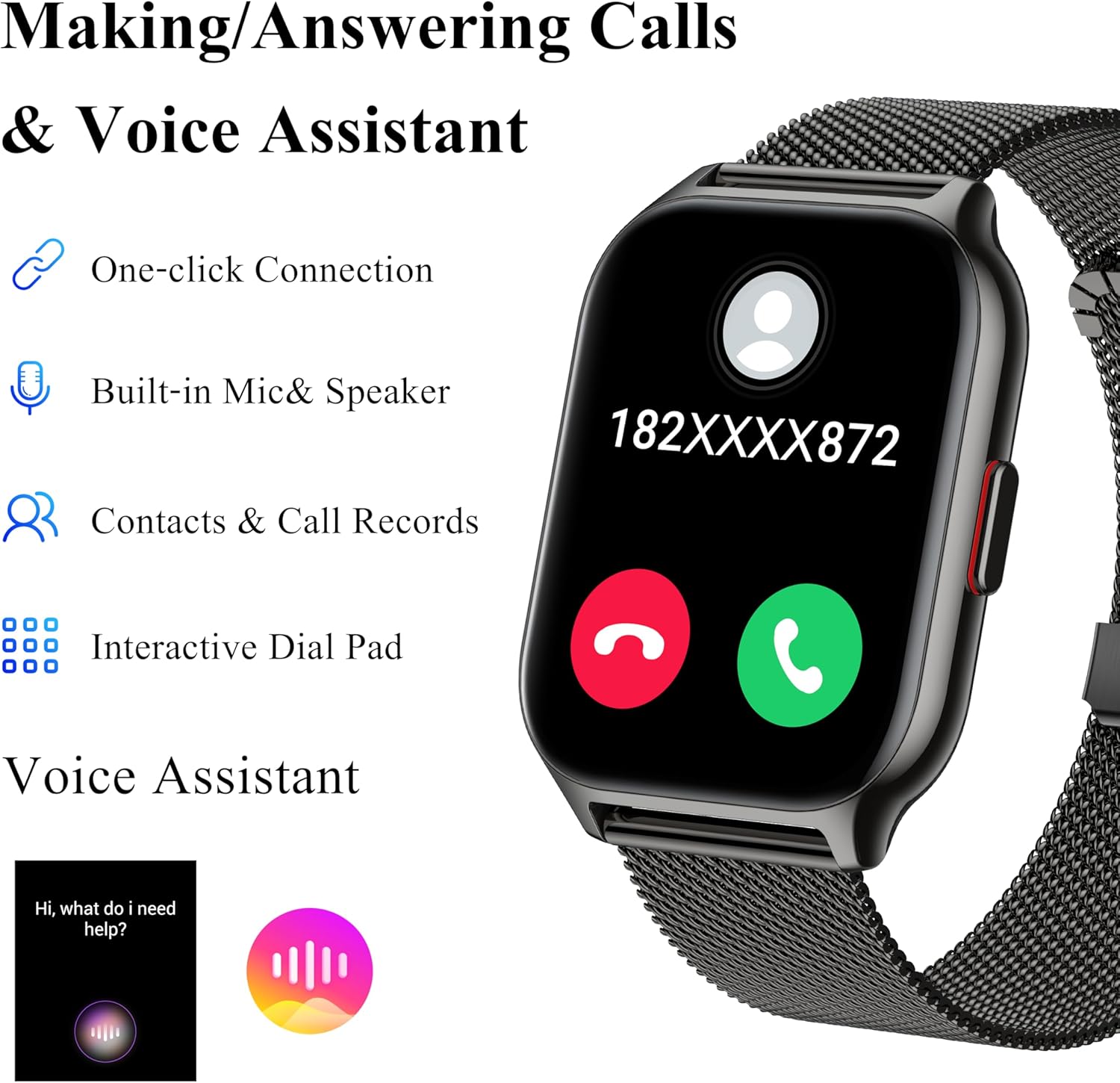 Popglory Smart Watch Answer/Make Calls, 2.01'' Smartwatch with AI Voice Control, Blood Pressure/SpO2/Heart Rate Monitor, Fitness Tracker Watch 2 Straps for Men Women for iOS Android Phones - Image 5