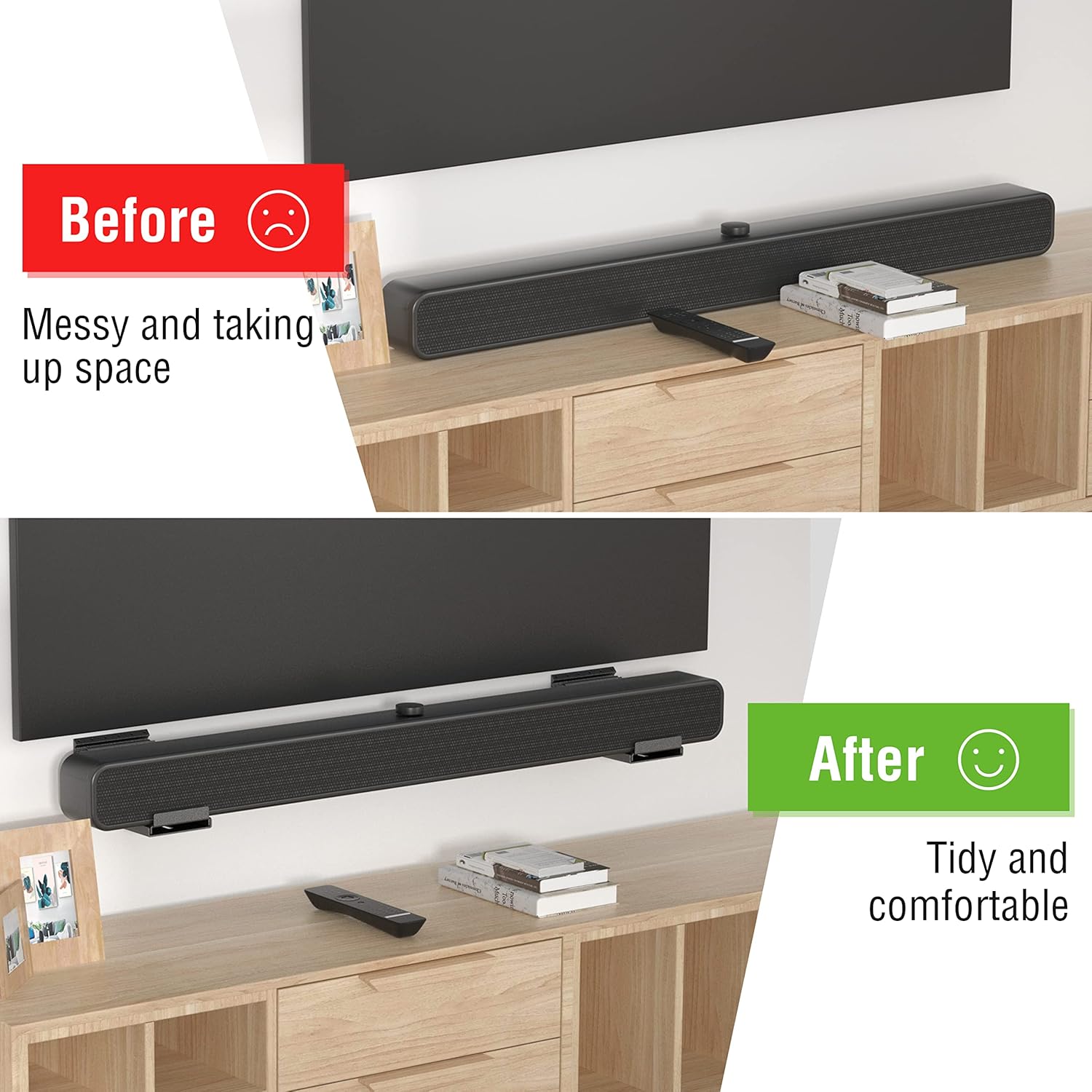 USX MOUNT Studless Soundbar Wall Mount, Universal Drywall Sound Bar Wall Brackets, Works with Most Soundbars, Holds up to 22 Lbs, Depth Adjustable 4.13-6.3'', Removable and Lockable - Image 6