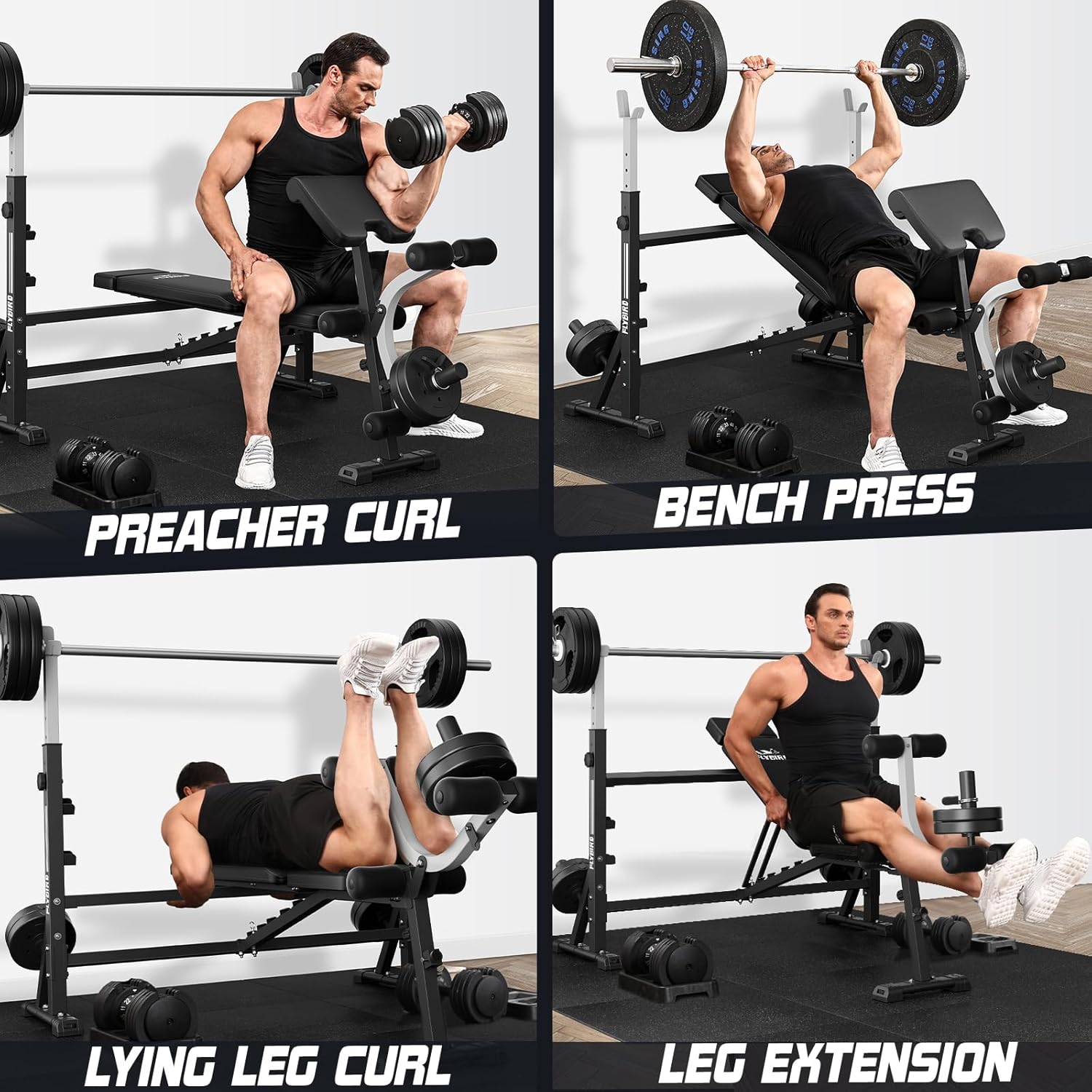 FLYBIRD Olympic Weight Bench, Adjustable Bench Press with Squat Rack, Leg Developer, Preacher Curl Pad for Home Gym, Full-Body Strength Training Equipment - Image 6